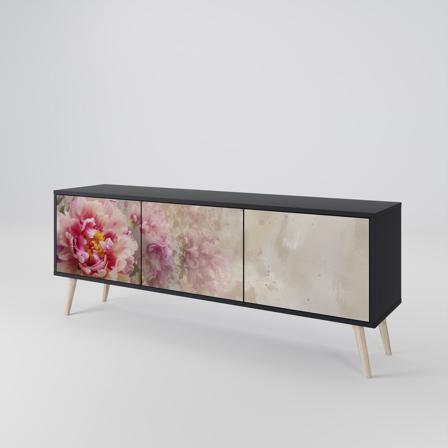 PEONY WHISPER TV-bänk med 3 dörrar i svart finish