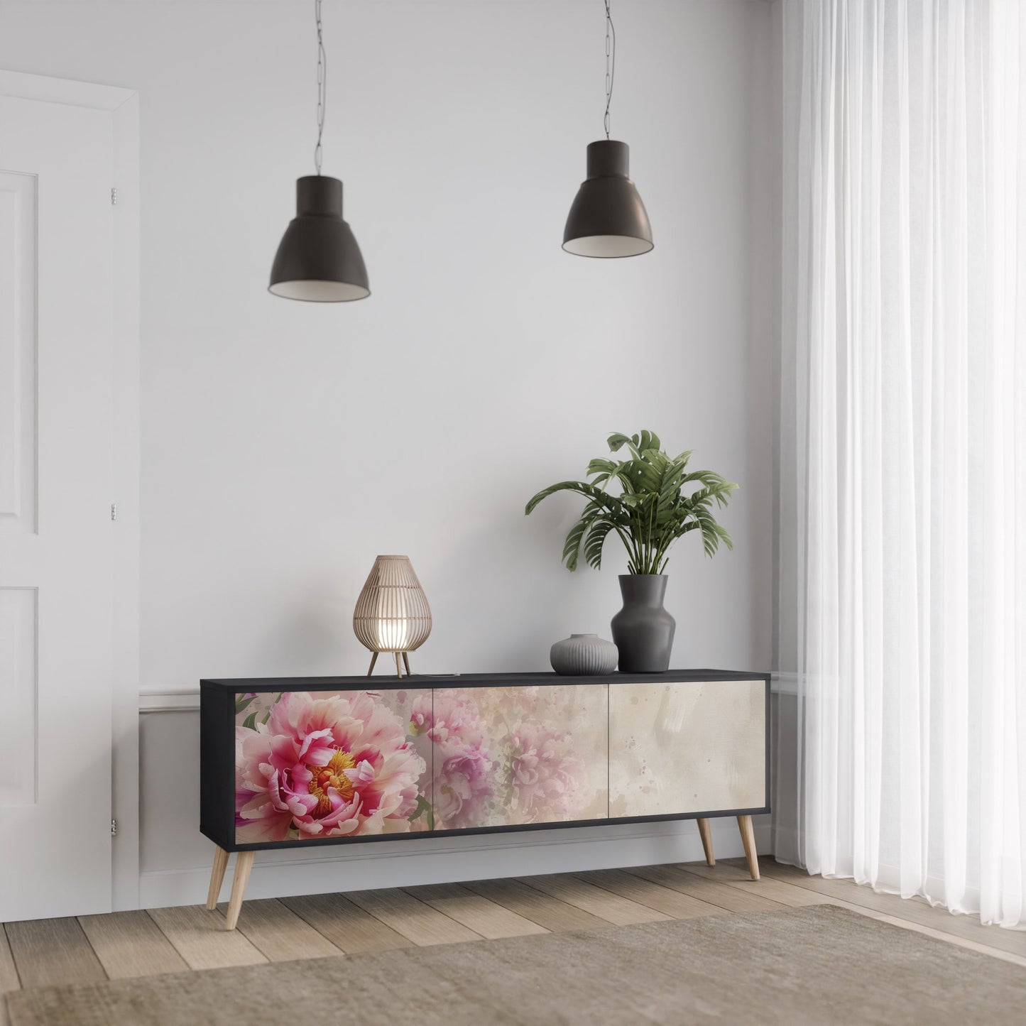 PEONY WHISPER TV-bänk med 3 dörrar i svart finish