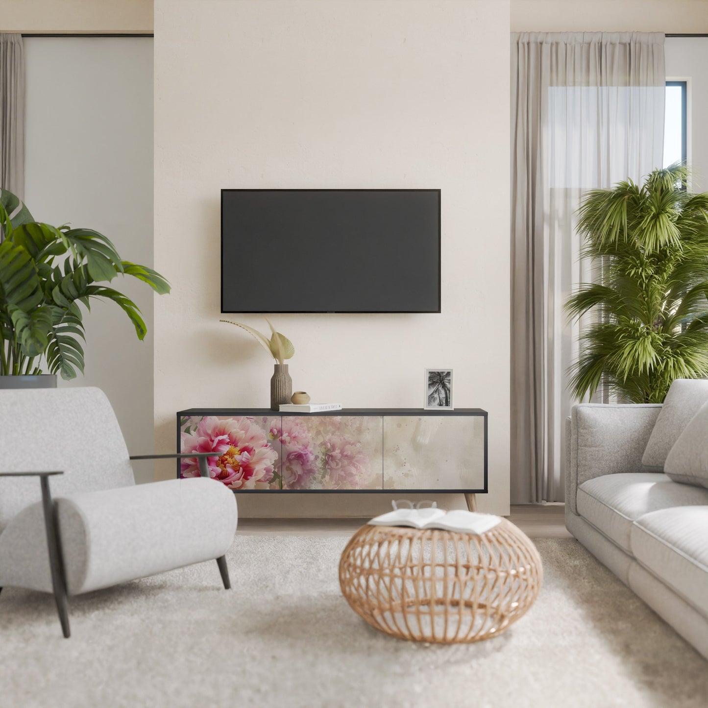 PEONY WHISPER TV-bänk med 3 dörrar i svart finish