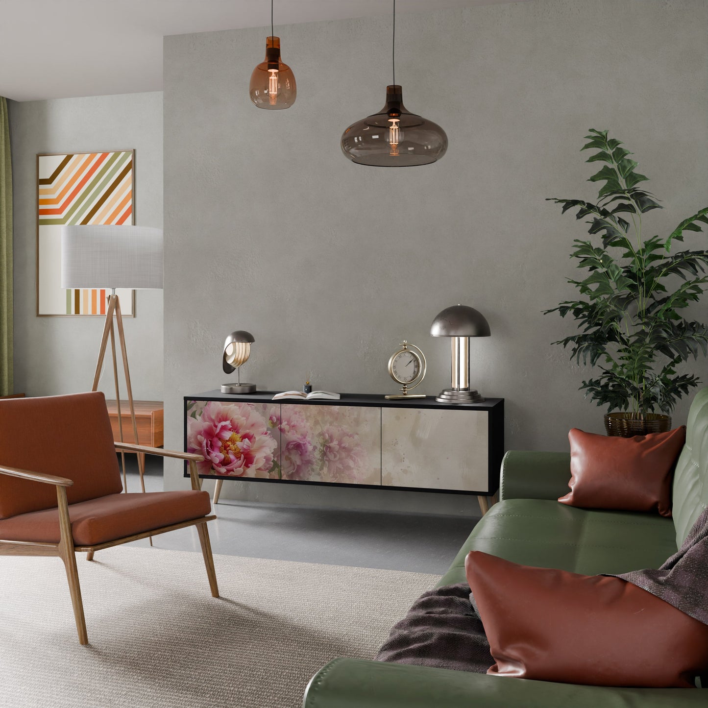 PEONY WHISPER TV-bänk med 3 dörrar i svart finish