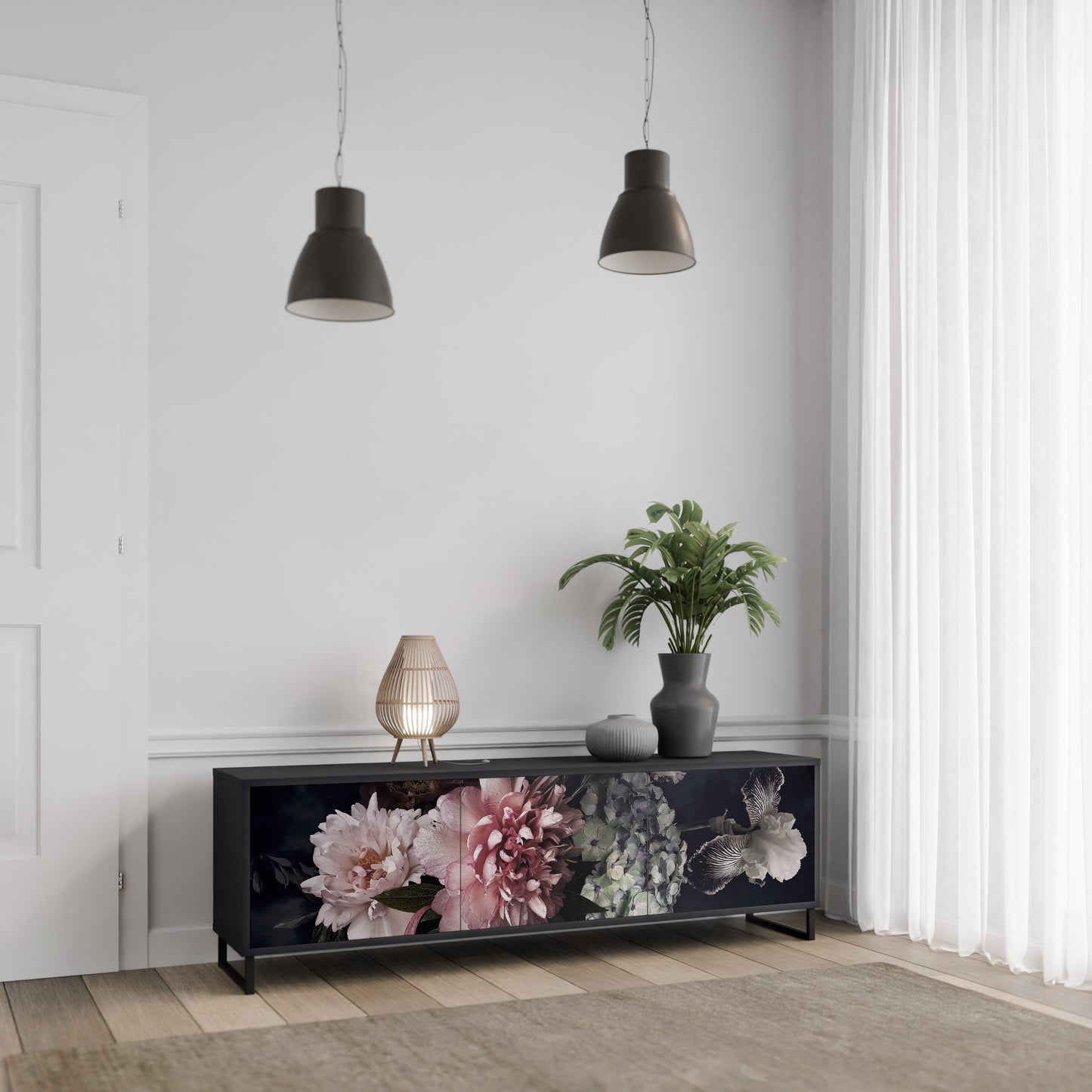 PURE BLOSSOM 3-dörrars TV-bänk i svart finish