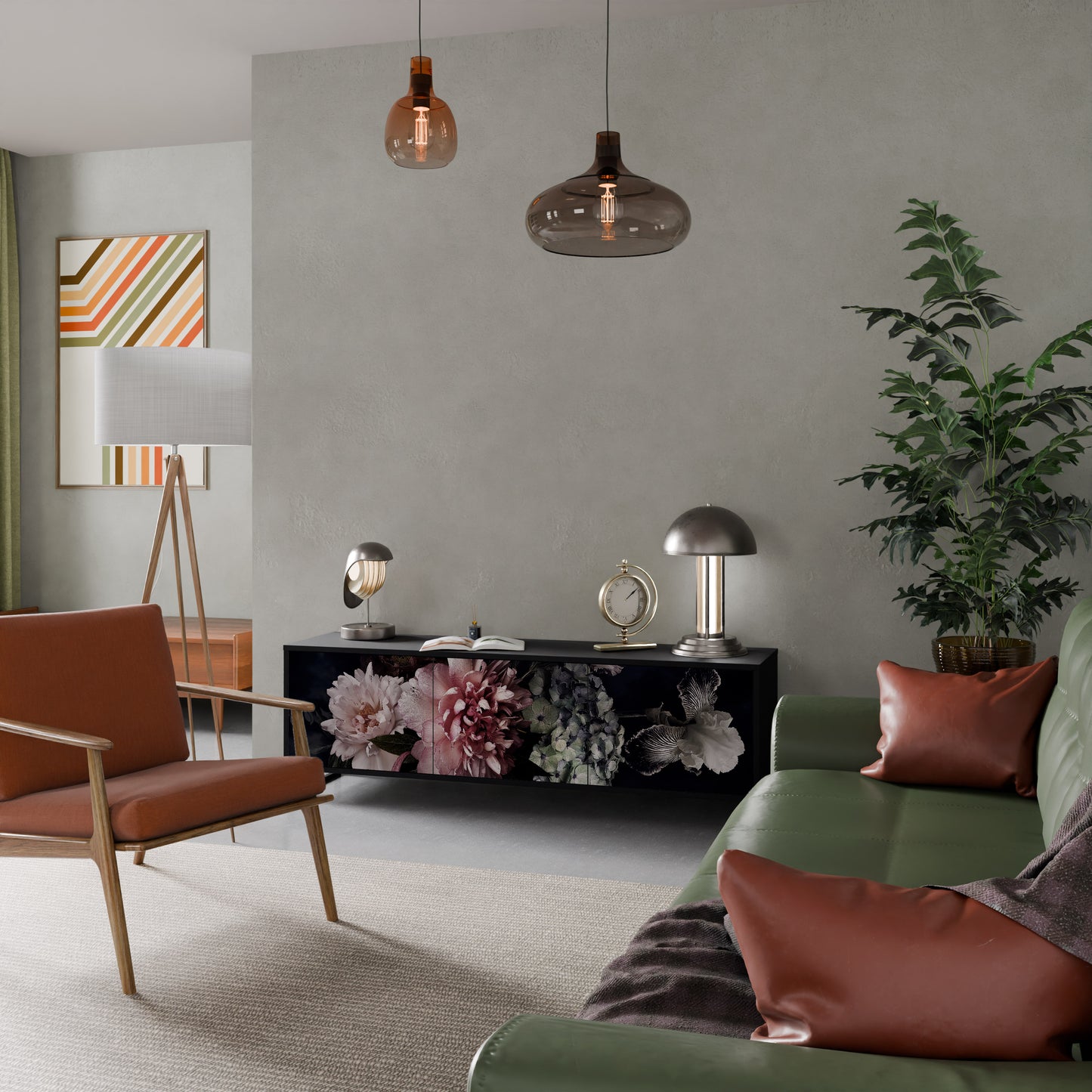 PURE BLOSSOM 3-dörrars TV-bänk i svart finish