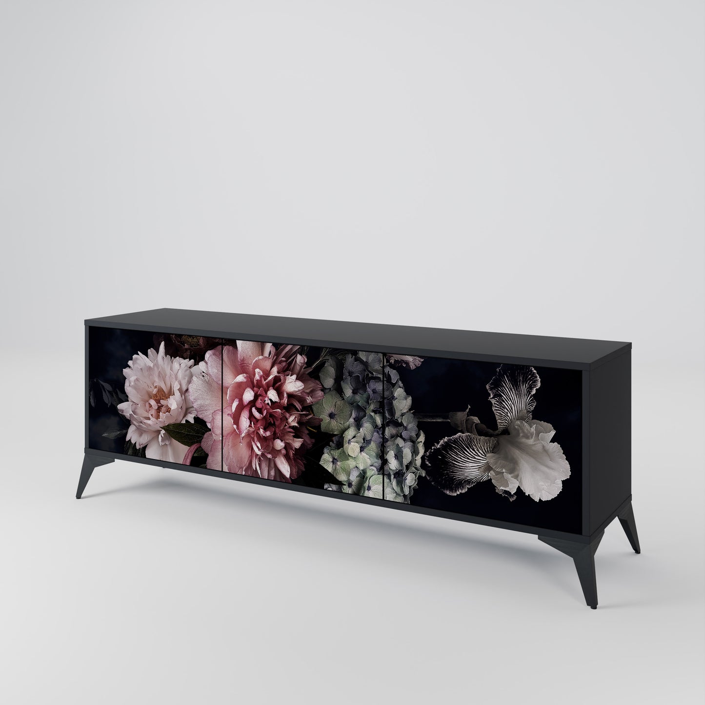 PURE BLOSSOM 3-dörrars TV-bänk i svart finish