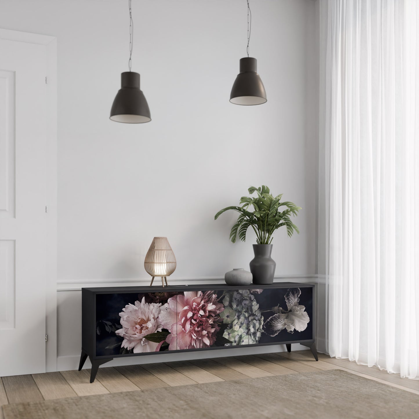 PURE BLOSSOM 3-dörrars TV-bänk i svart finish