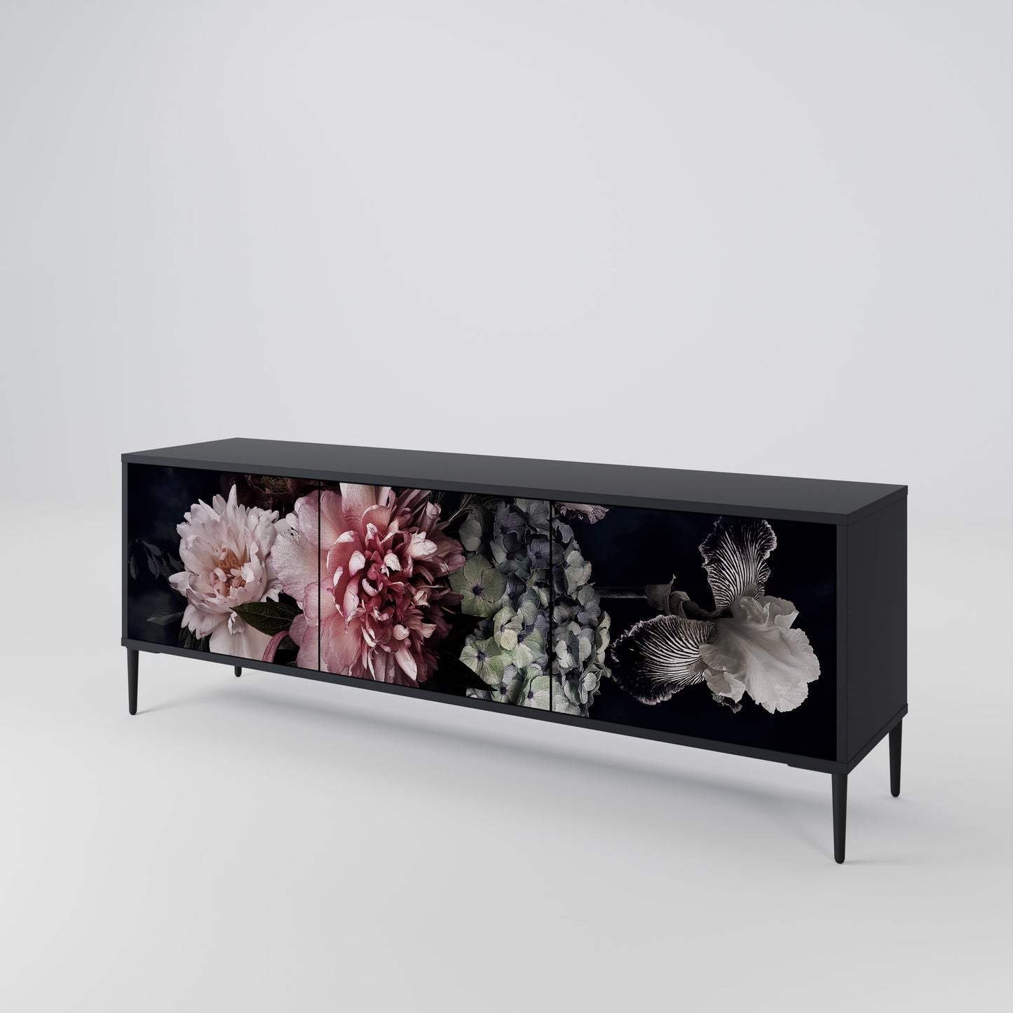 PURE BLOSSOM 3-dörrars TV-bänk i svart finish