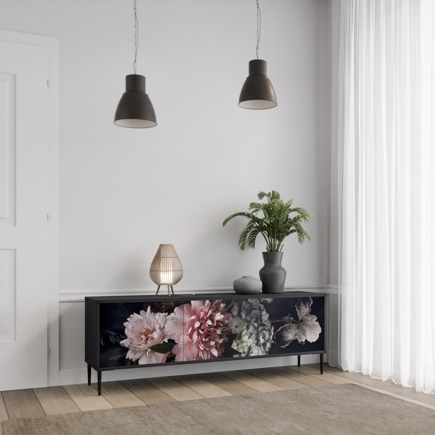 PURE BLOSSOM 3-dörrars TV-bänk i svart finish