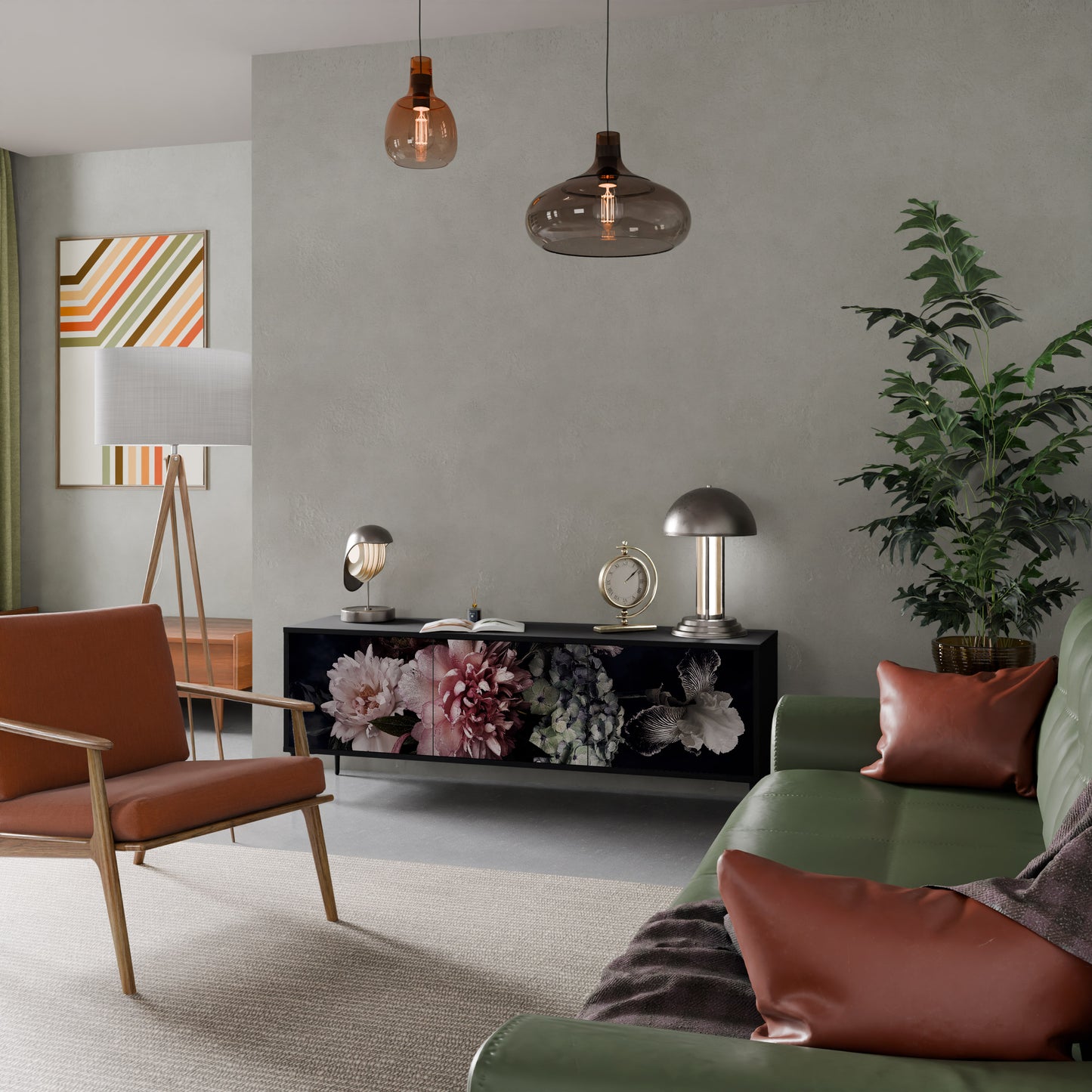 PURE BLOSSOM 3-dörrars TV-bänk i svart finish