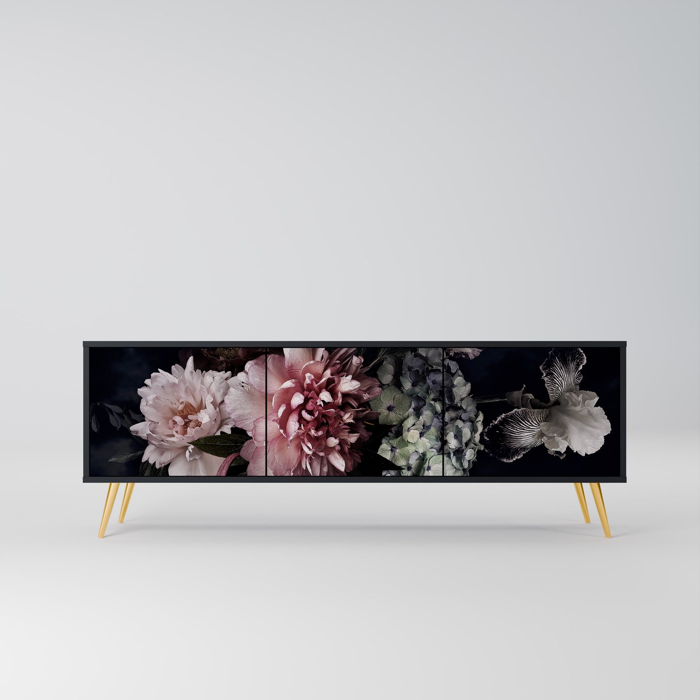 PURE BLOSSOM 3-dörrars TV-bänk i svart finish