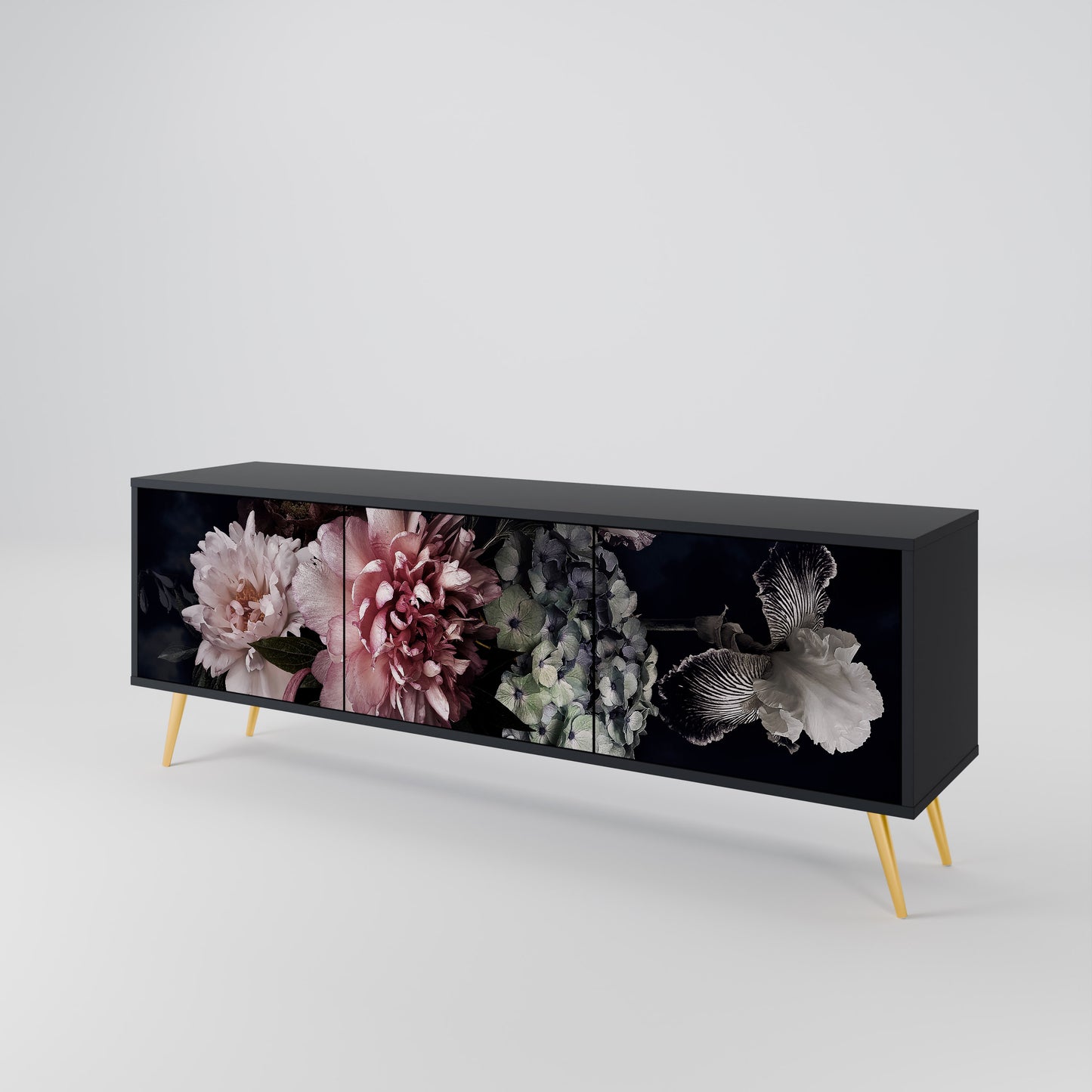 PURE BLOSSOM 3-dörrars TV-bänk i svart finish
