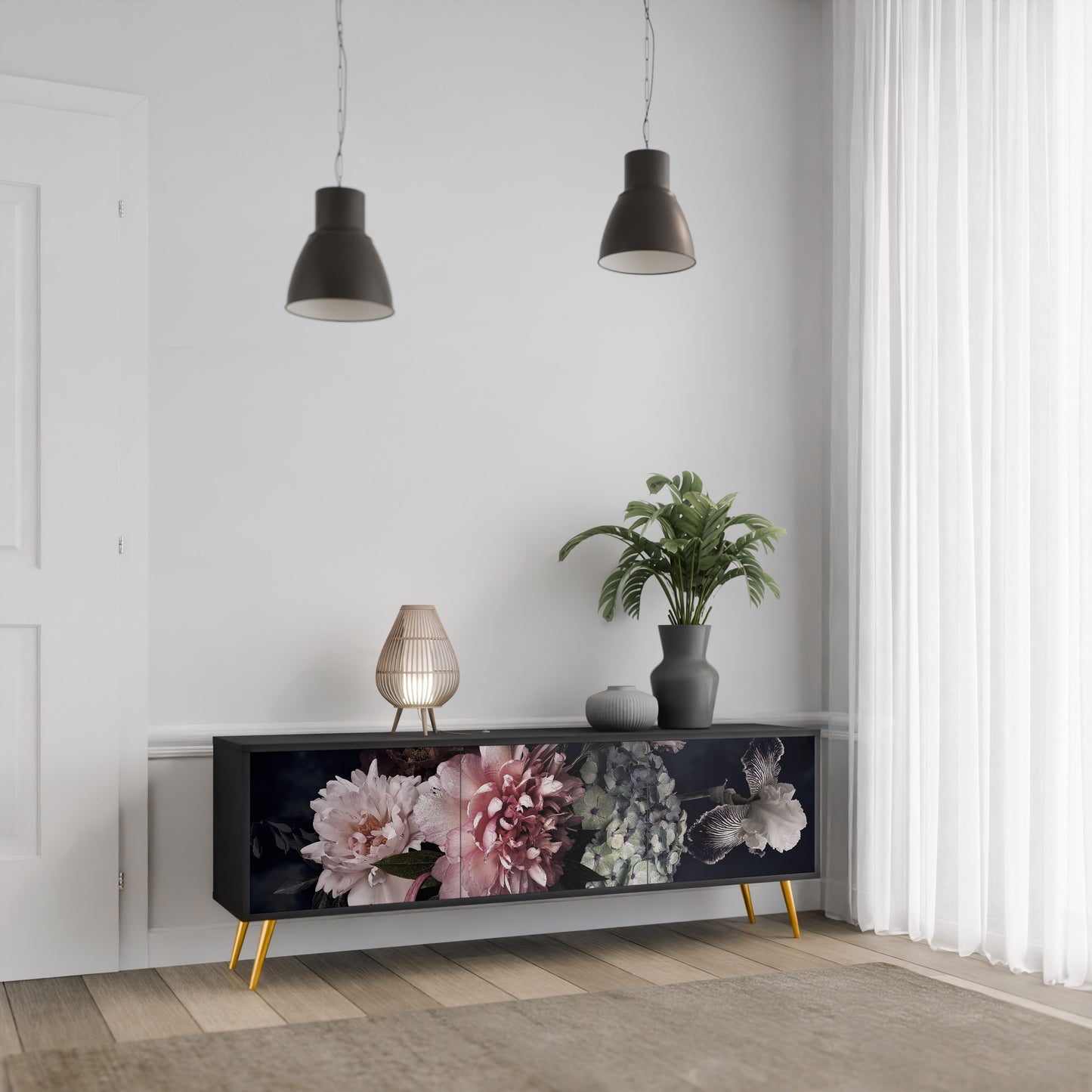 PURE BLOSSOM 3-dörrars TV-bänk i svart finish