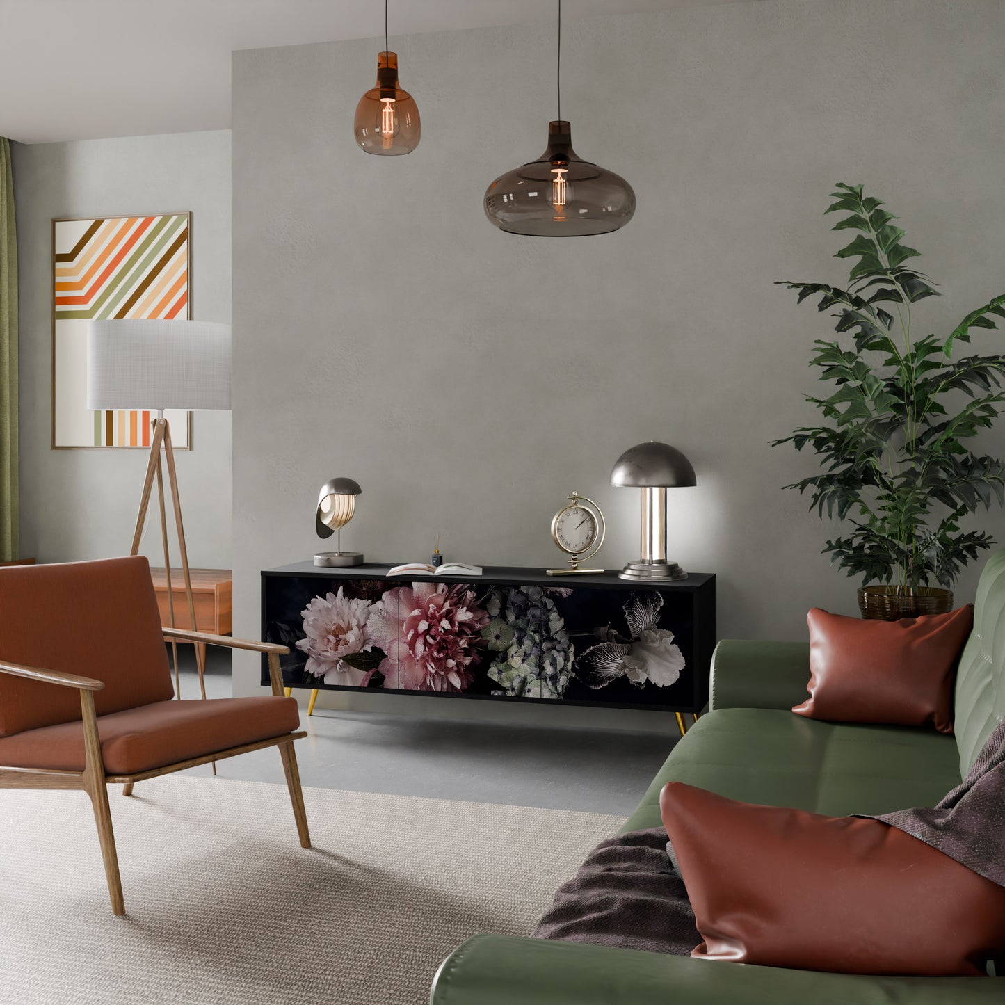 PURE BLOSSOM 3-dörrars TV-bänk i svart finish