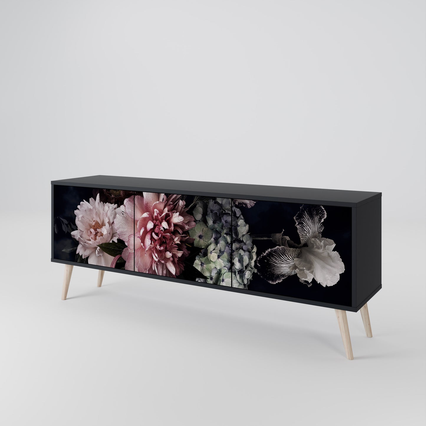 PURE BLOSSOM 3-dörrars TV-bänk i svart finish