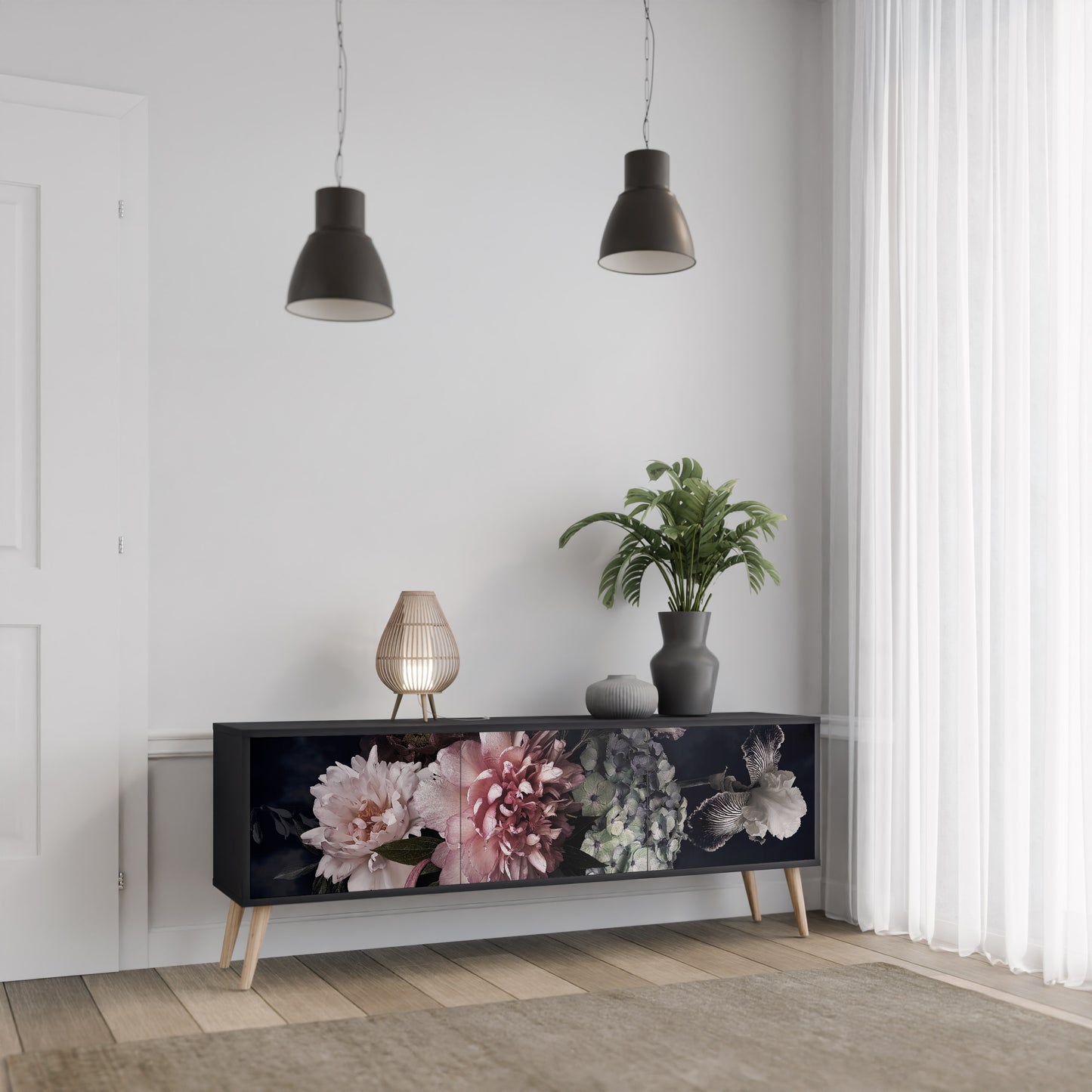 PURE BLOSSOM 3-dörrars TV-bänk i svart finish