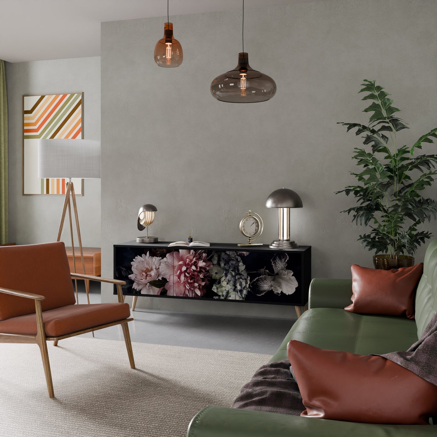 PURE BLOSSOM 3-dörrars TV-bänk i svart finish
