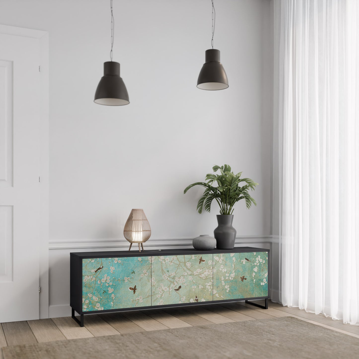 BLOOMING CHARM 3-dörrars TV-bänk i svart finish