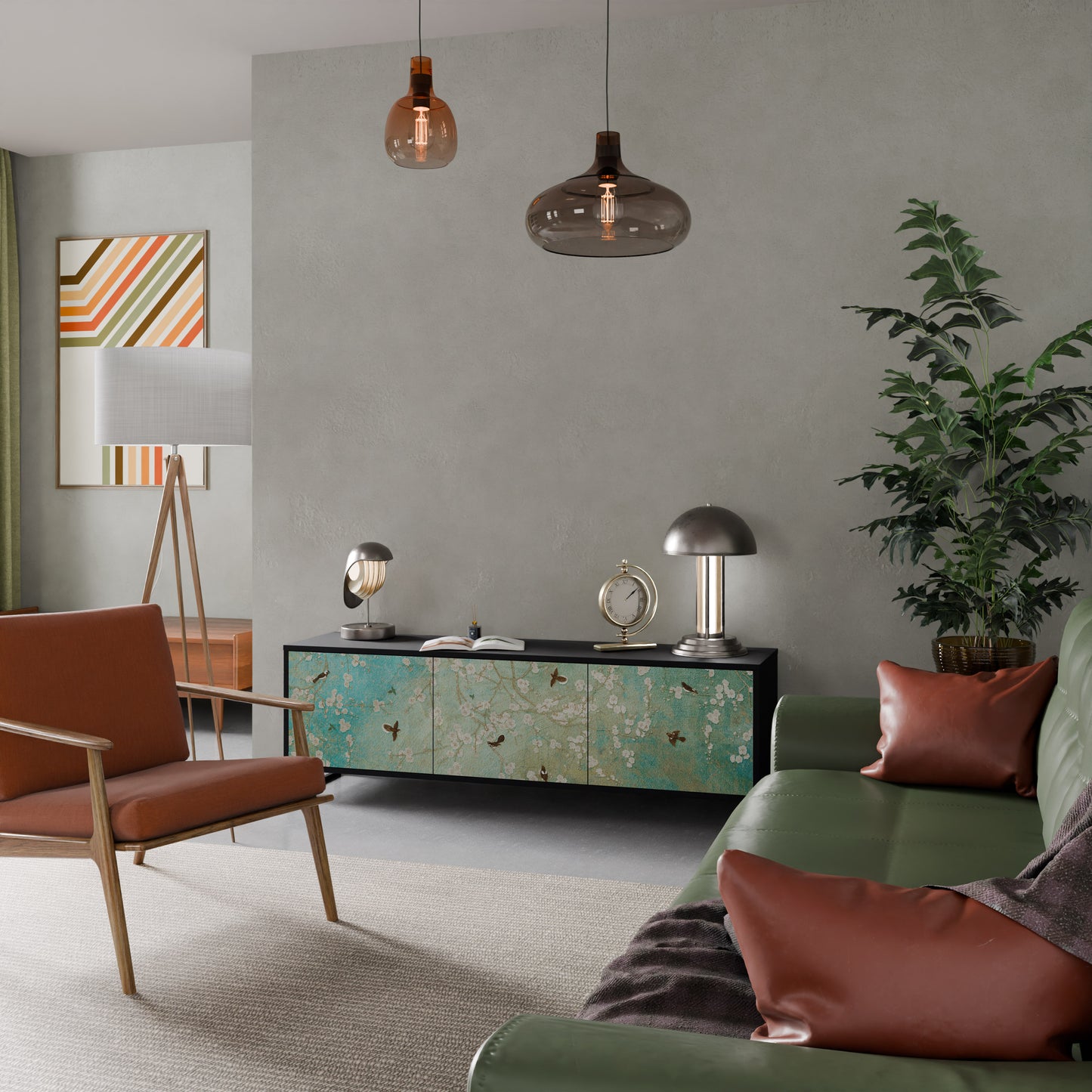 BLOOMING CHARM 3-dörrars TV-bänk i svart finish
