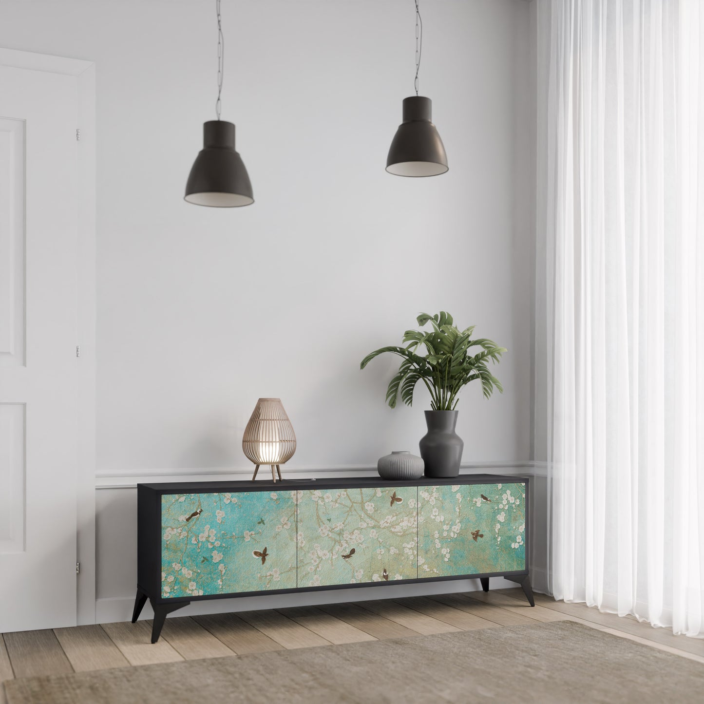 BLOOMING CHARM 3-dörrars TV-bänk i svart finish