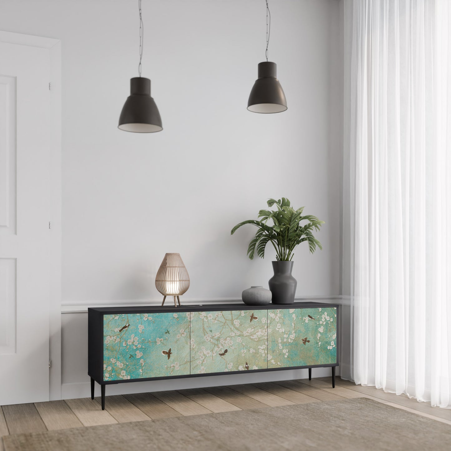 BLOOMING CHARM 3-dörrars TV-bänk i svart finish