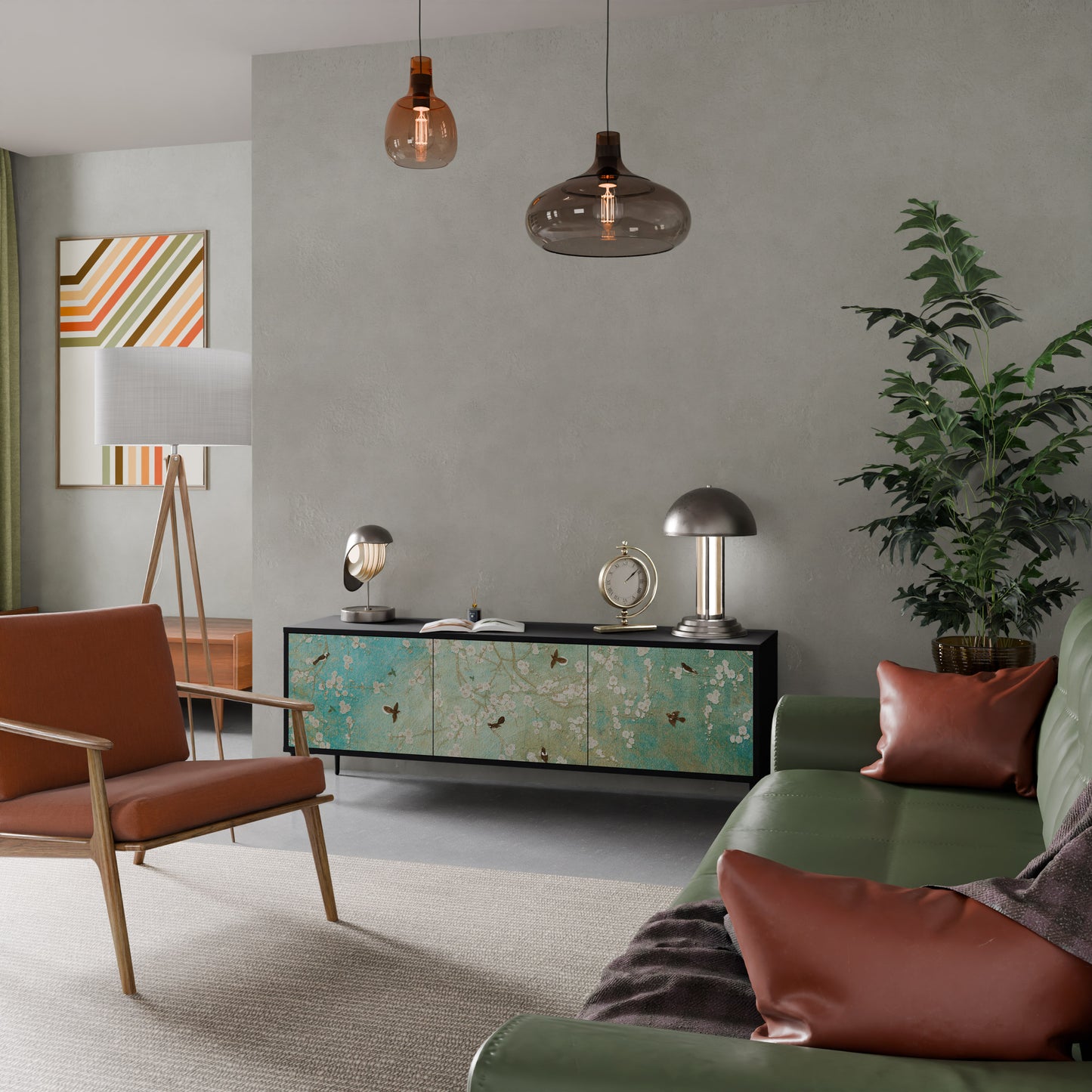 BLOOMING CHARM 3-dörrars TV-bänk i svart finish
