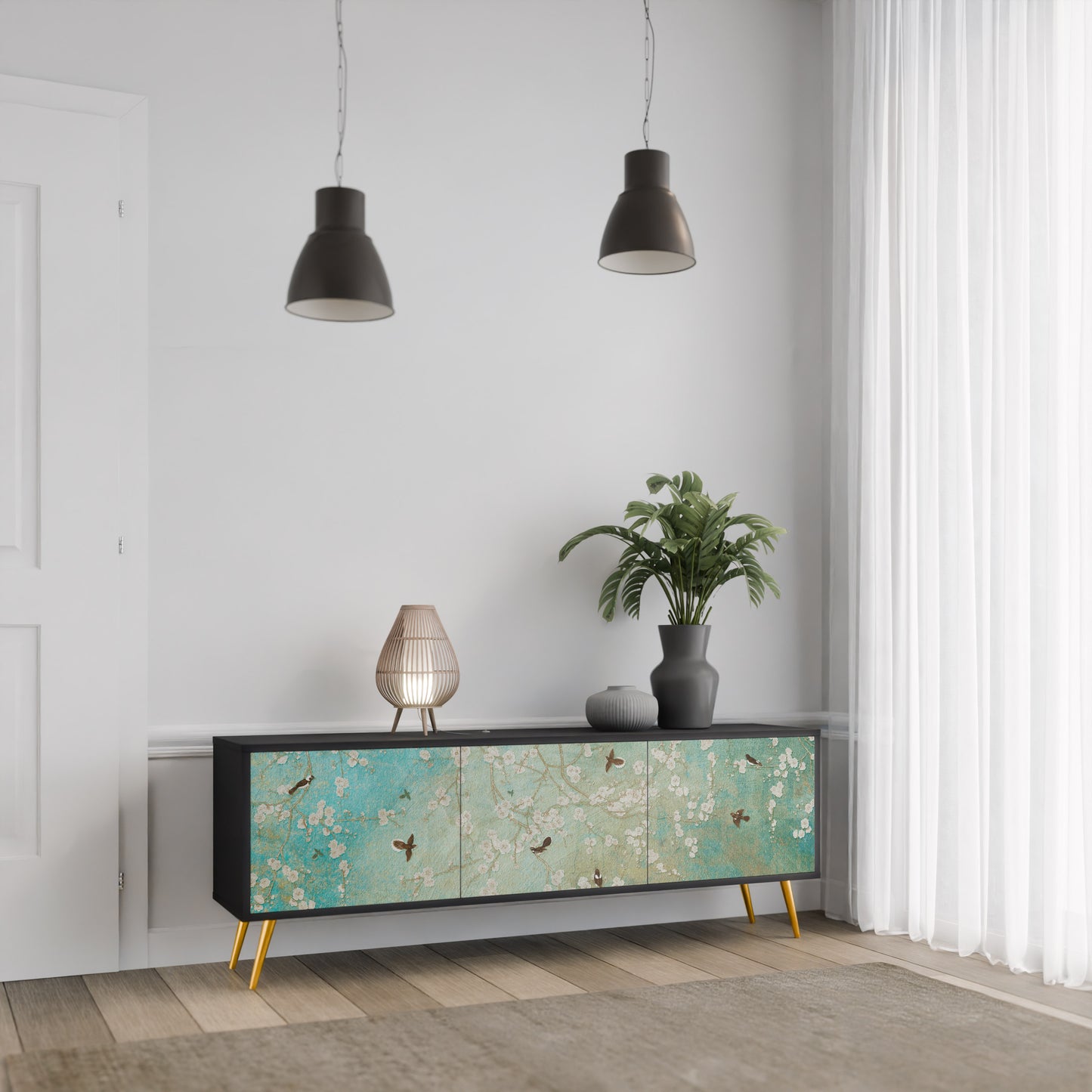 BLOOMING CHARM 3-dörrars TV-bänk i svart finish