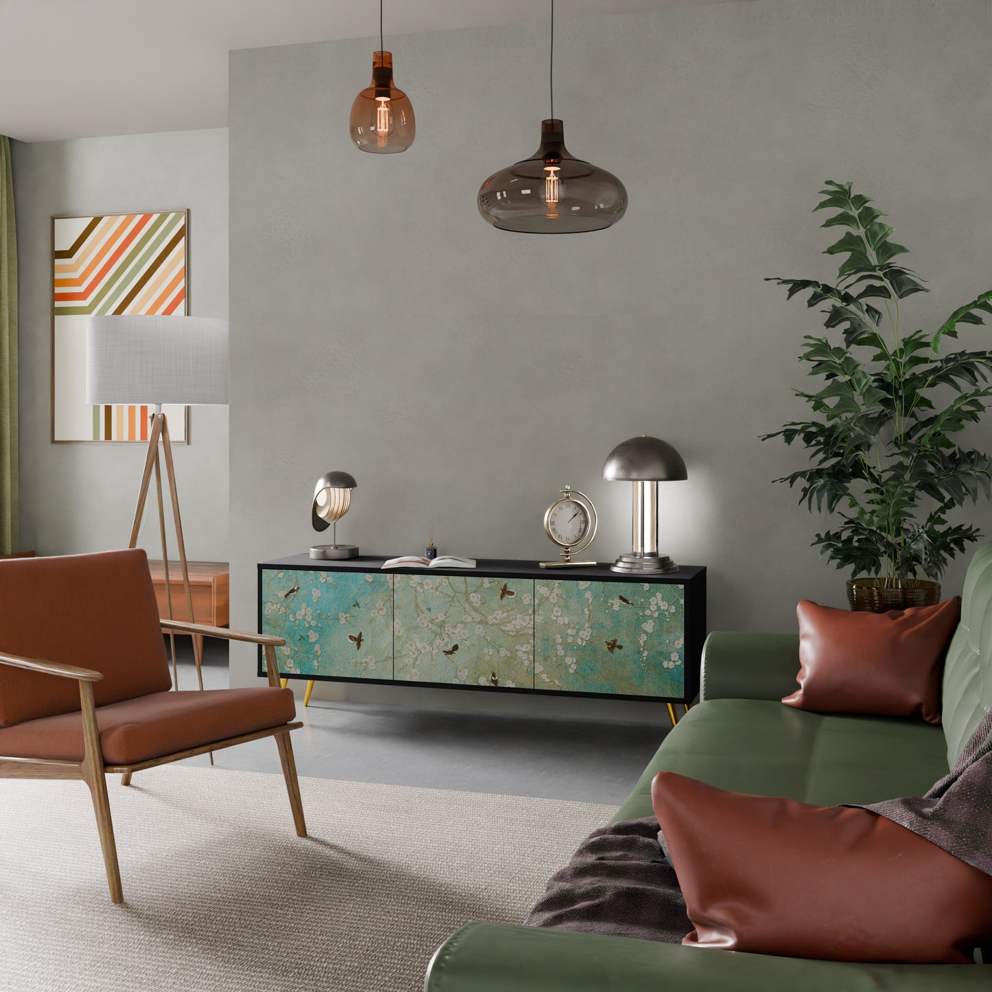BLOOMING CHARM 3-dörrars TV-bänk i svart finish