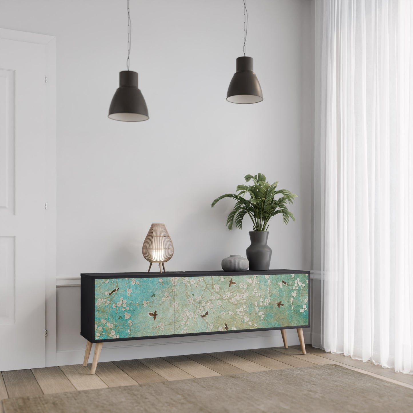 BLOOMING CHARM 3-dörrars TV-bänk i svart finish