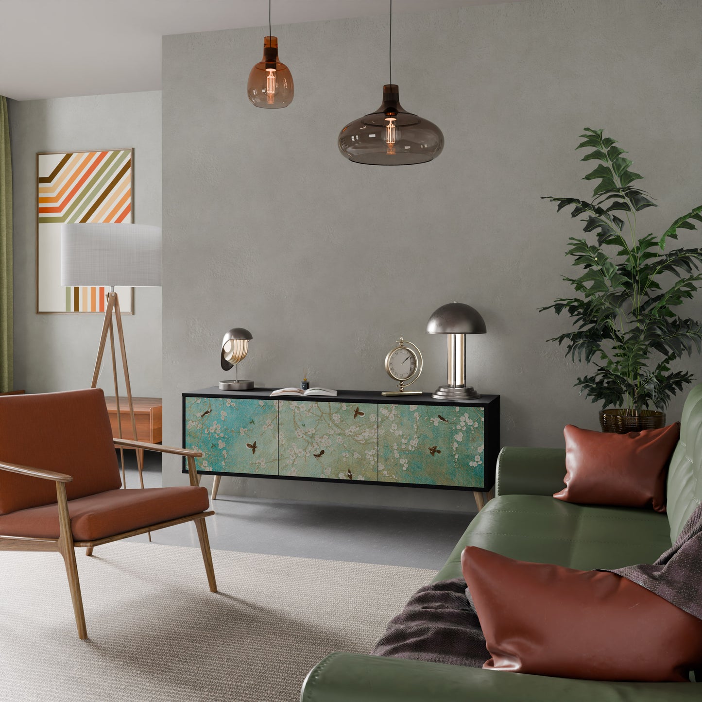 BLOOMING CHARM 3-dörrars TV-bänk i svart finish