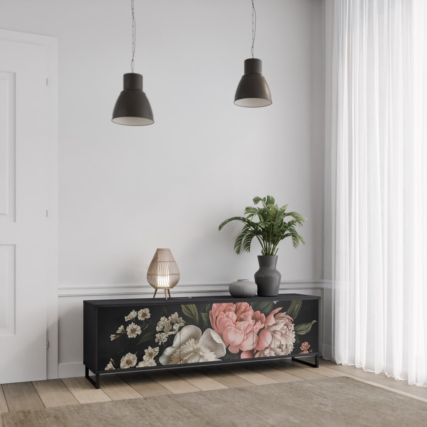 LUSH ELEGANCE 3-dörrars TV-bänk i svart finish