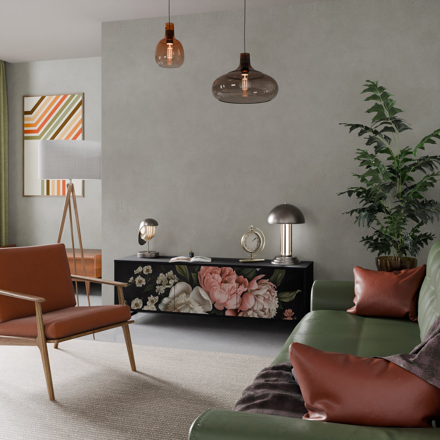 LUSH ELEGANCE 3-dörrars TV-bänk i svart finish