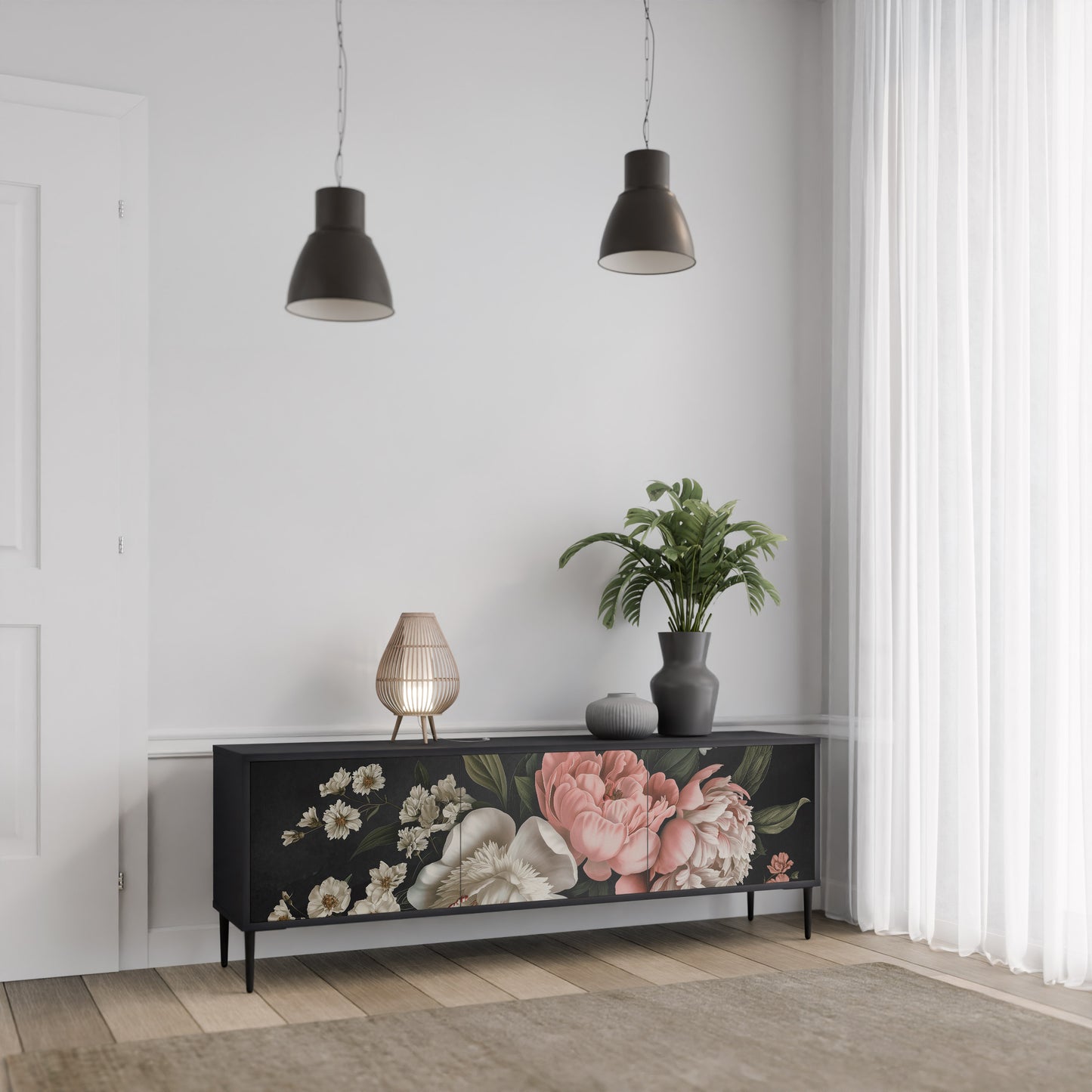 LUSH ELEGANCE 3-dörrars TV-bänk i svart finish