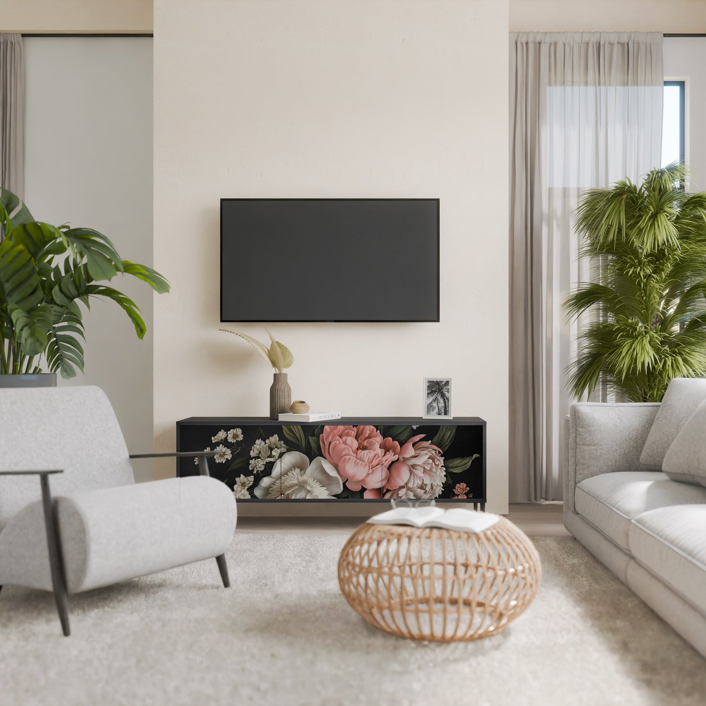 LUSH ELEGANCE 3-dörrars TV-bänk i svart finish