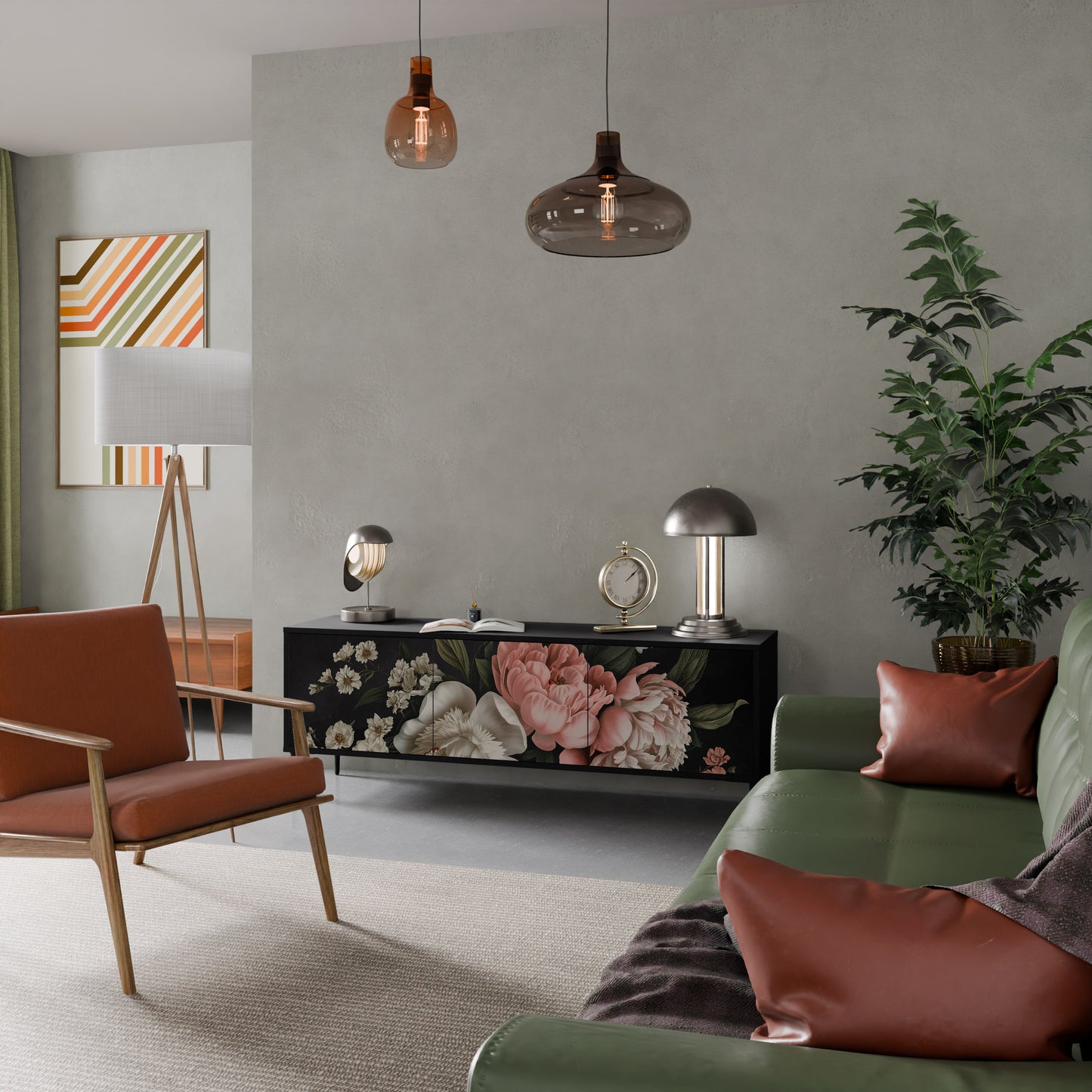 LUSH ELEGANCE 3-dörrars TV-bänk i svart finish