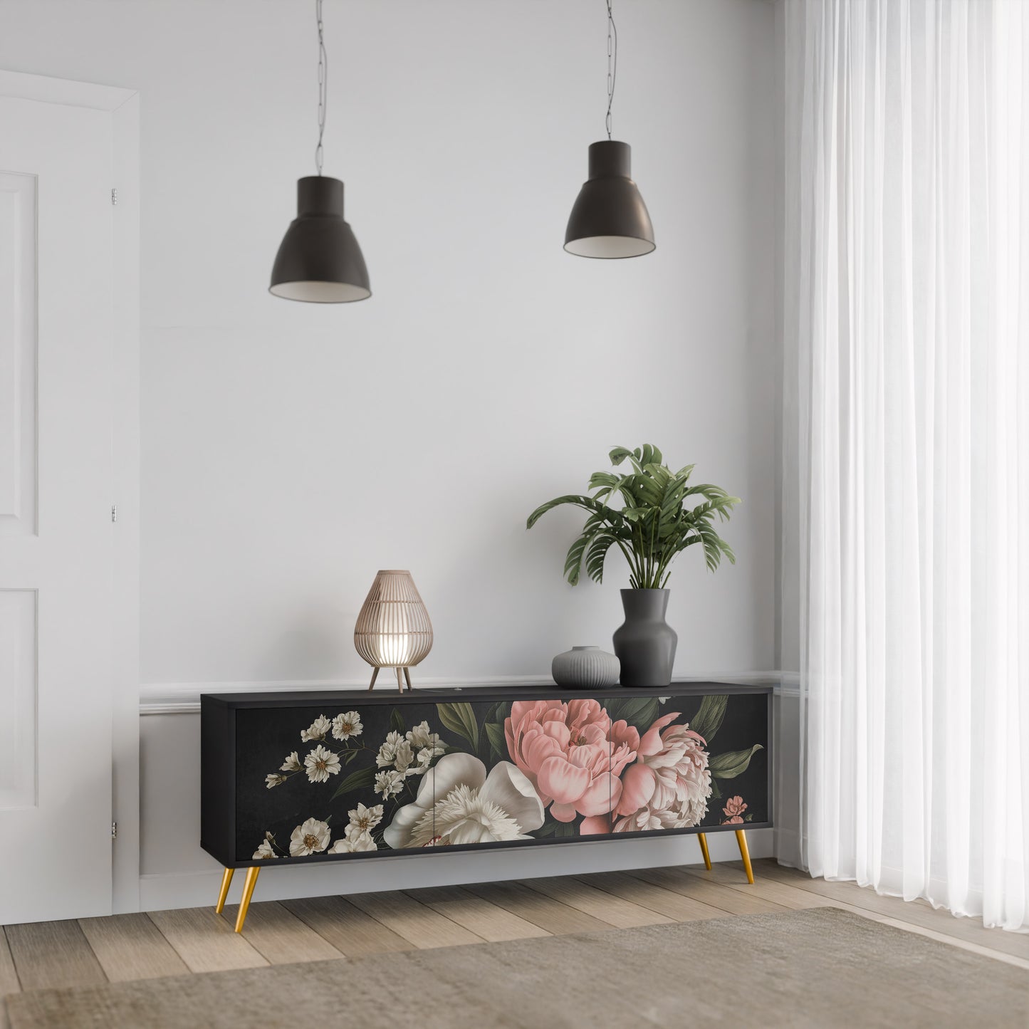LUSH ELEGANCE 3-dörrars TV-bänk i svart finish