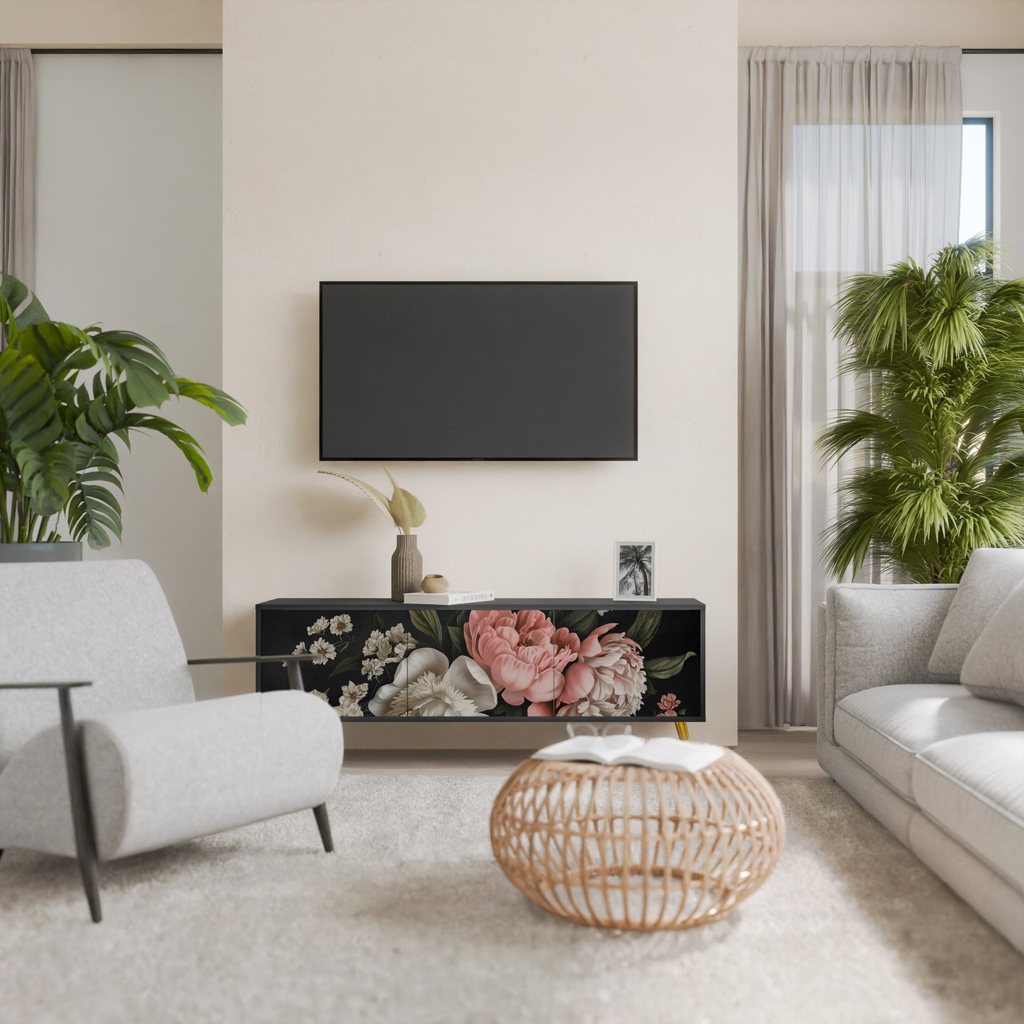 LUSH ELEGANCE 3-dörrars TV-bänk i svart finish
