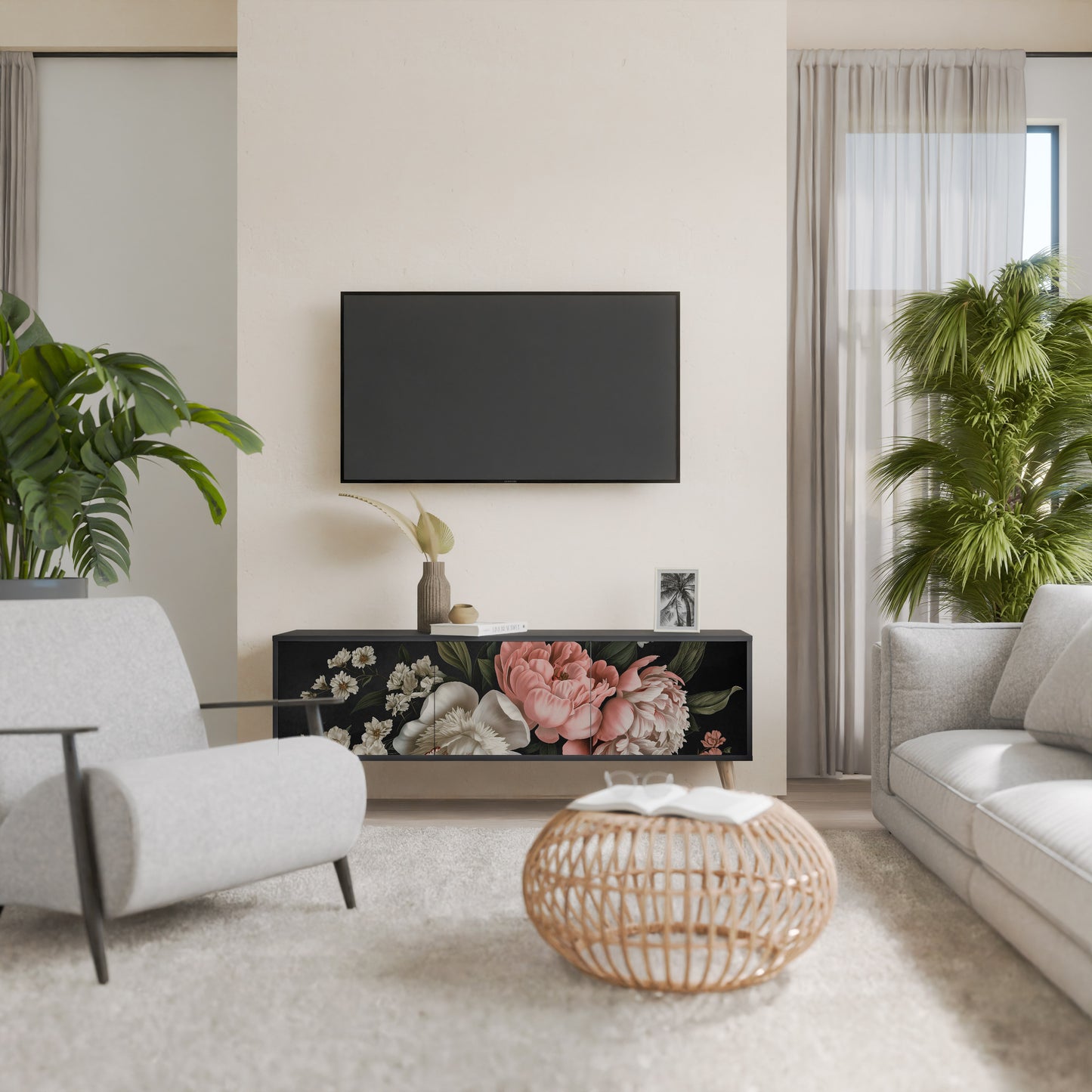 LUSH ELEGANCE 3-dörrars TV-bänk i svart finish