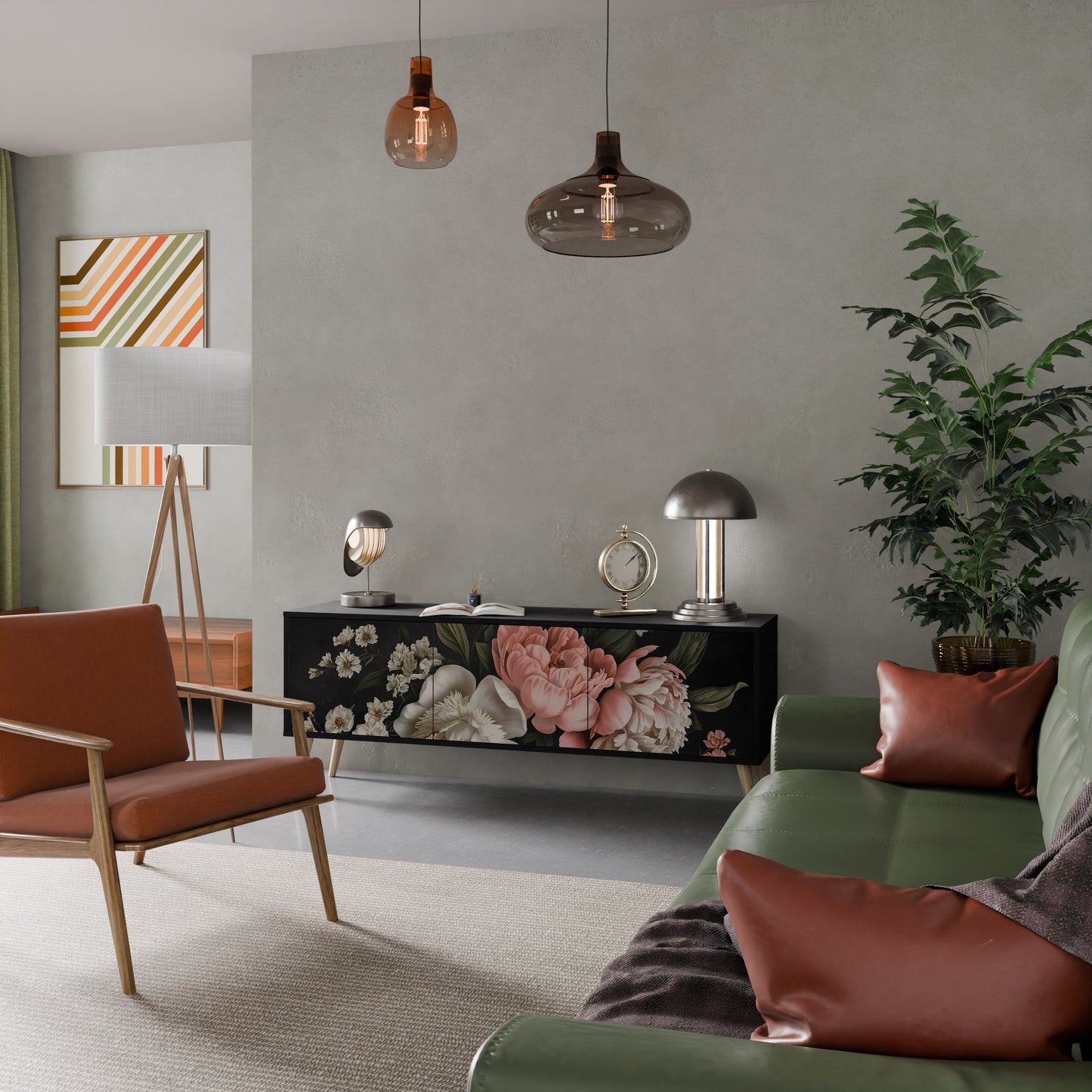 LUSH ELEGANCE 3-dörrars TV-bänk i svart finish