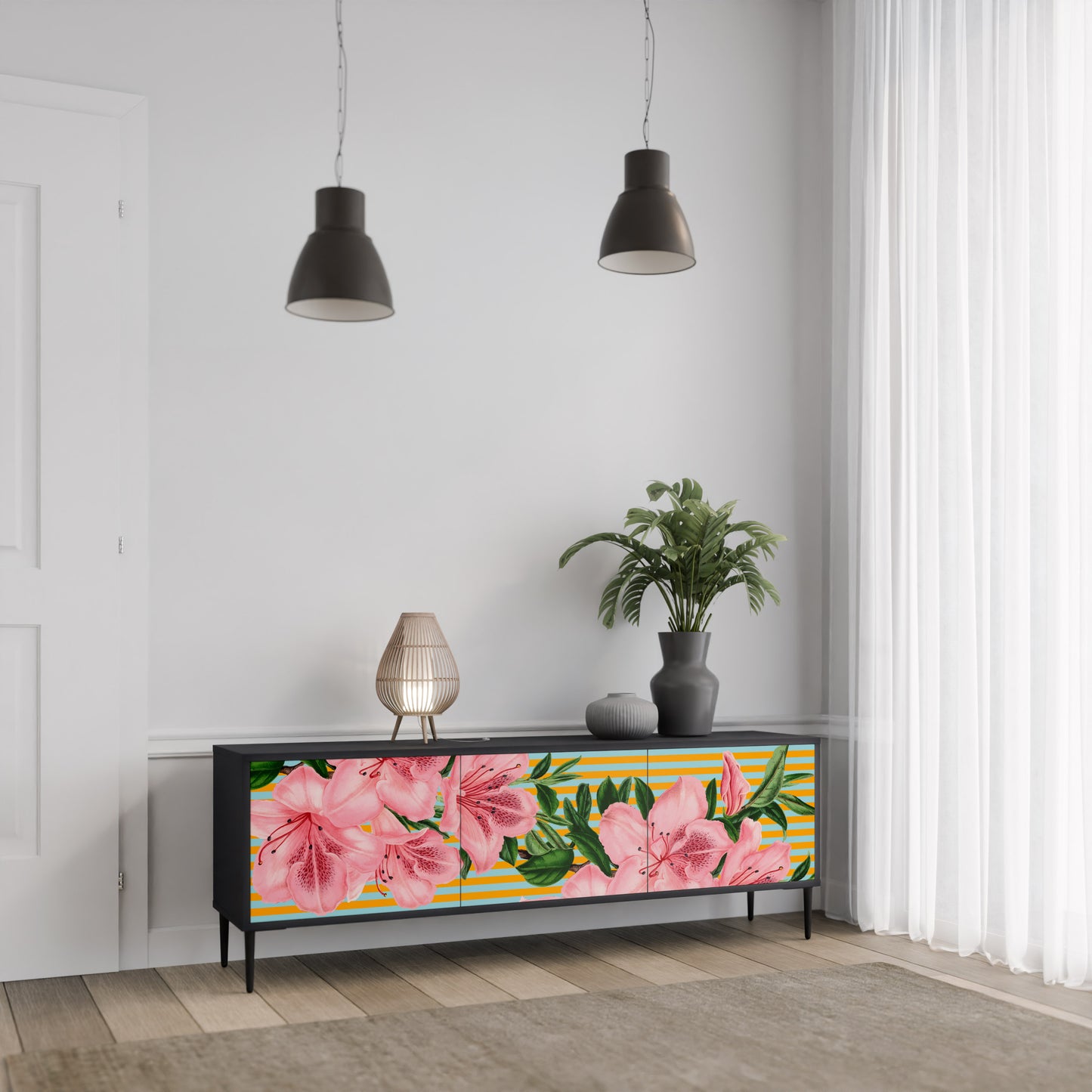 FRAGILE BEAUTY 3-dörrars TV-bänk i svart finish