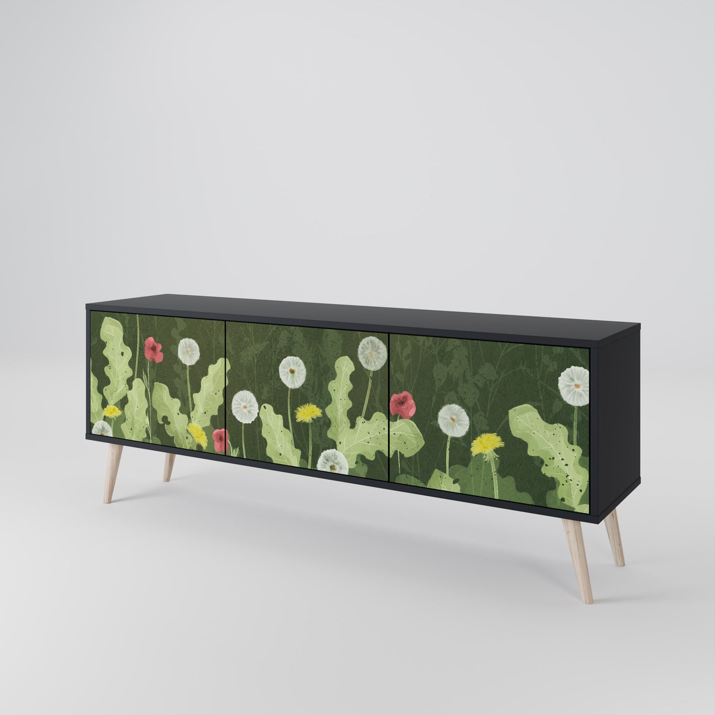 DANDELION AMUSE 3-Door TV Stand in Black Finish