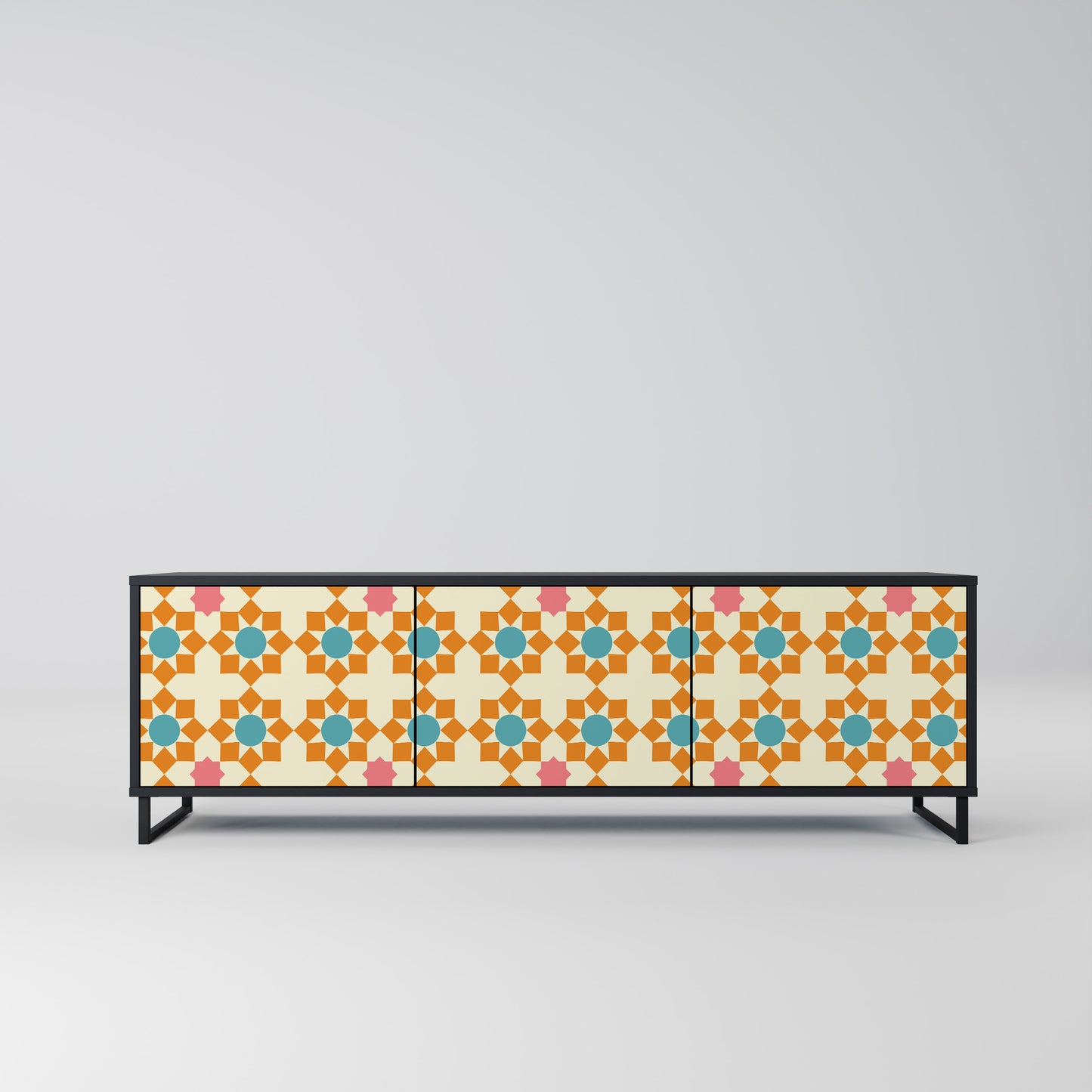 FLORAL DECOR 3-dörrars TV-bänk i svart finish