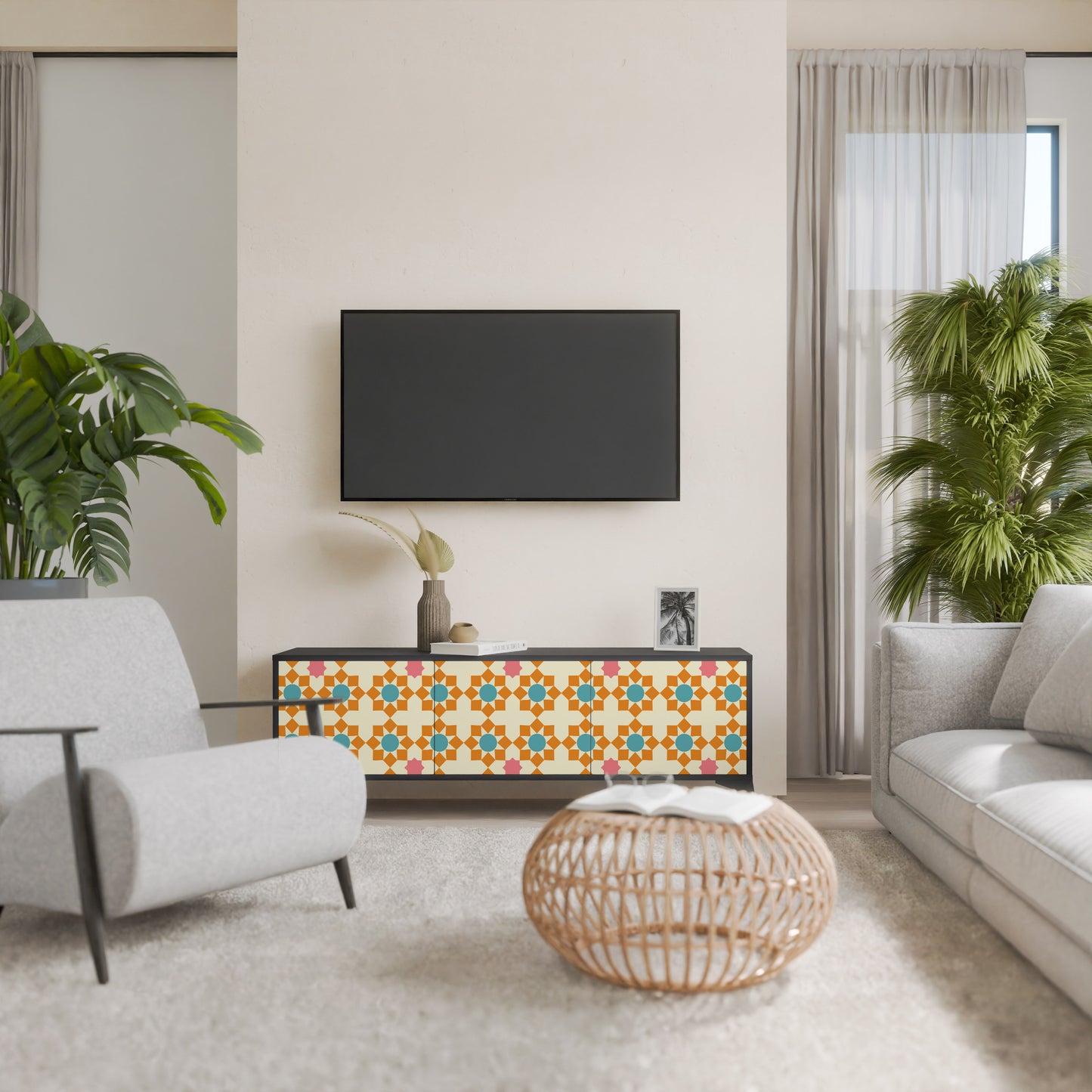 FLORAL DECOR 3-dörrars TV-bänk i svart finish