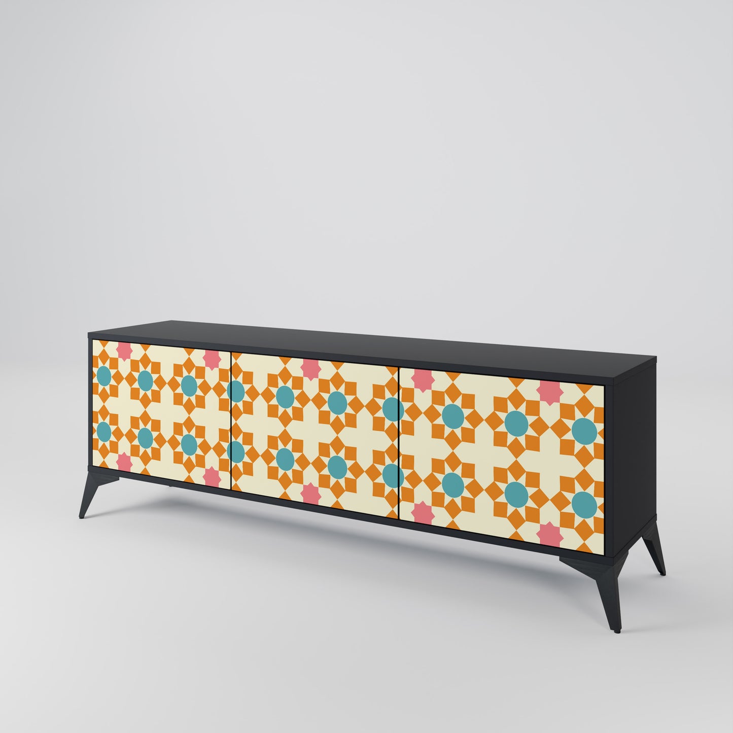 FLORAL DECOR 3-dörrars TV-bänk i svart finish