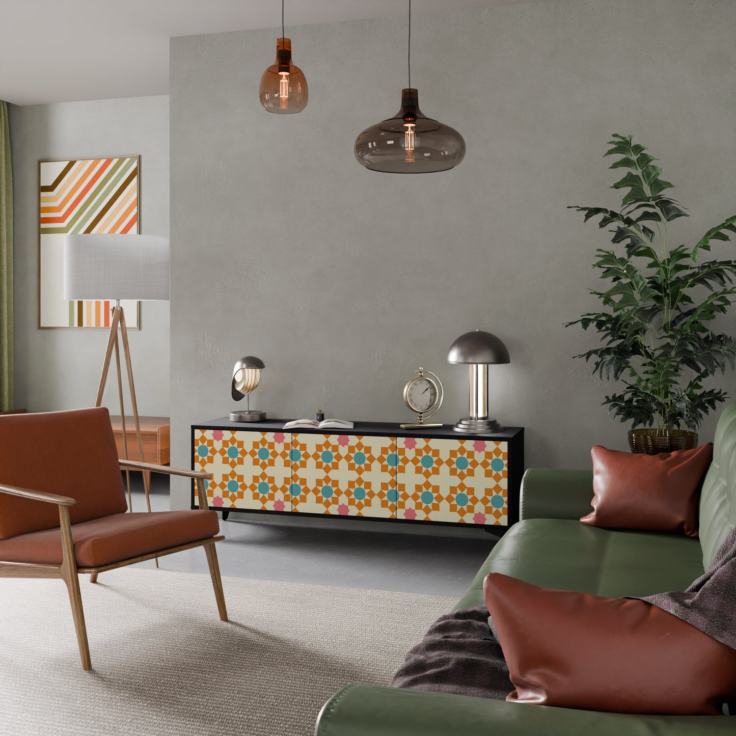 FLORAL DECOR 3-dörrars TV-bänk i svart finish