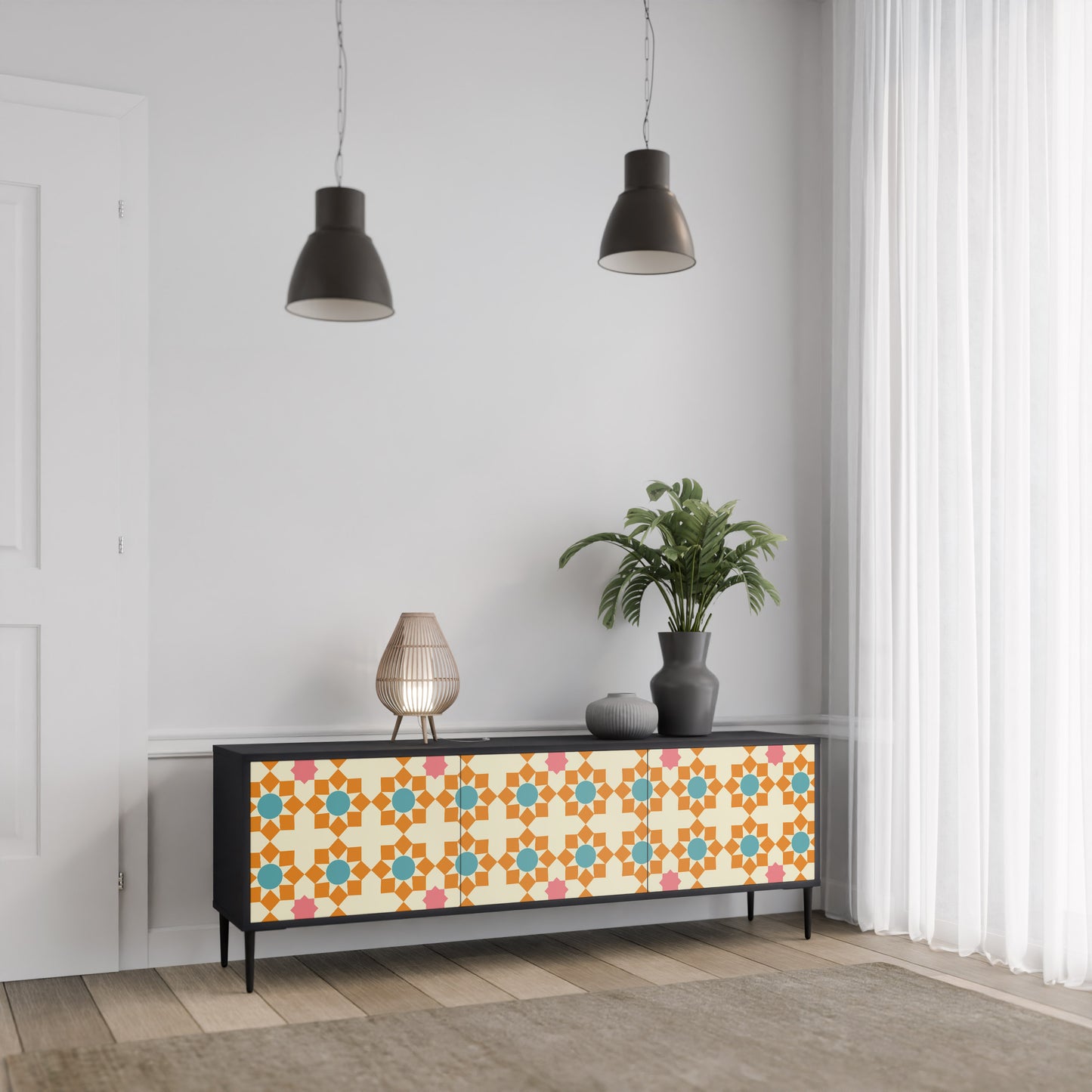 FLORAL DECOR 3-dörrars TV-bänk i svart finish