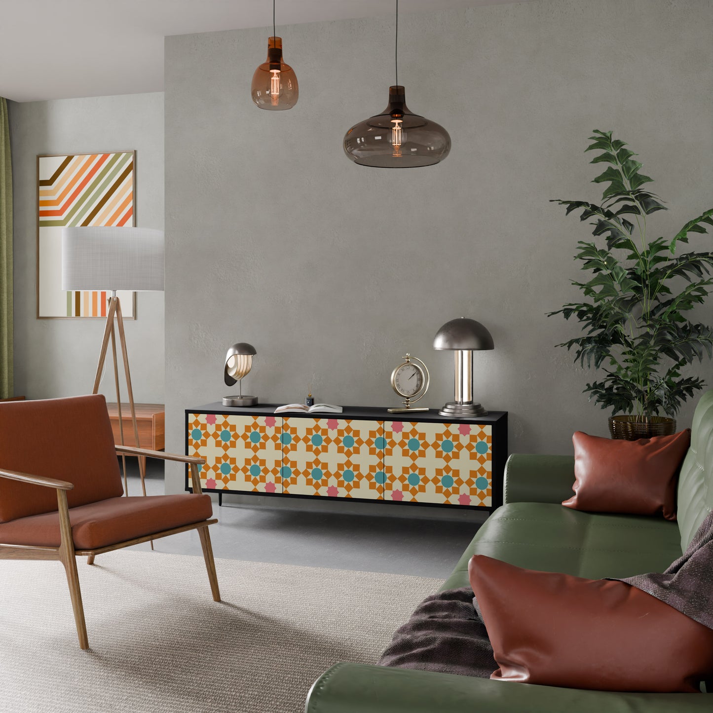 FLORAL DECOR 3-dörrars TV-bänk i svart finish