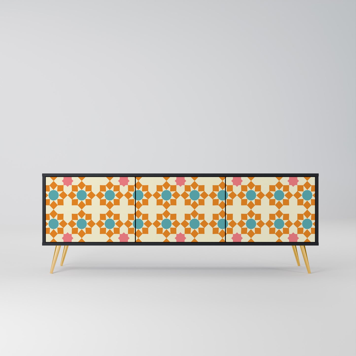 FLORAL DECOR 3-dörrars TV-bänk i svart finish