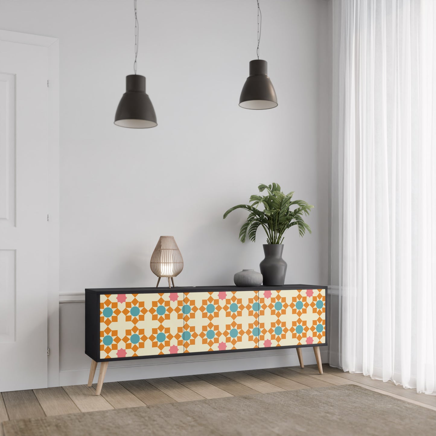 FLORAL DECOR 3-dörrars TV-bänk i svart finish
