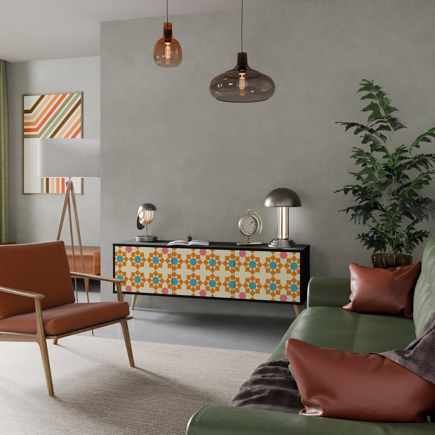 FLORAL DECOR 3-dörrars TV-bänk i svart finish
