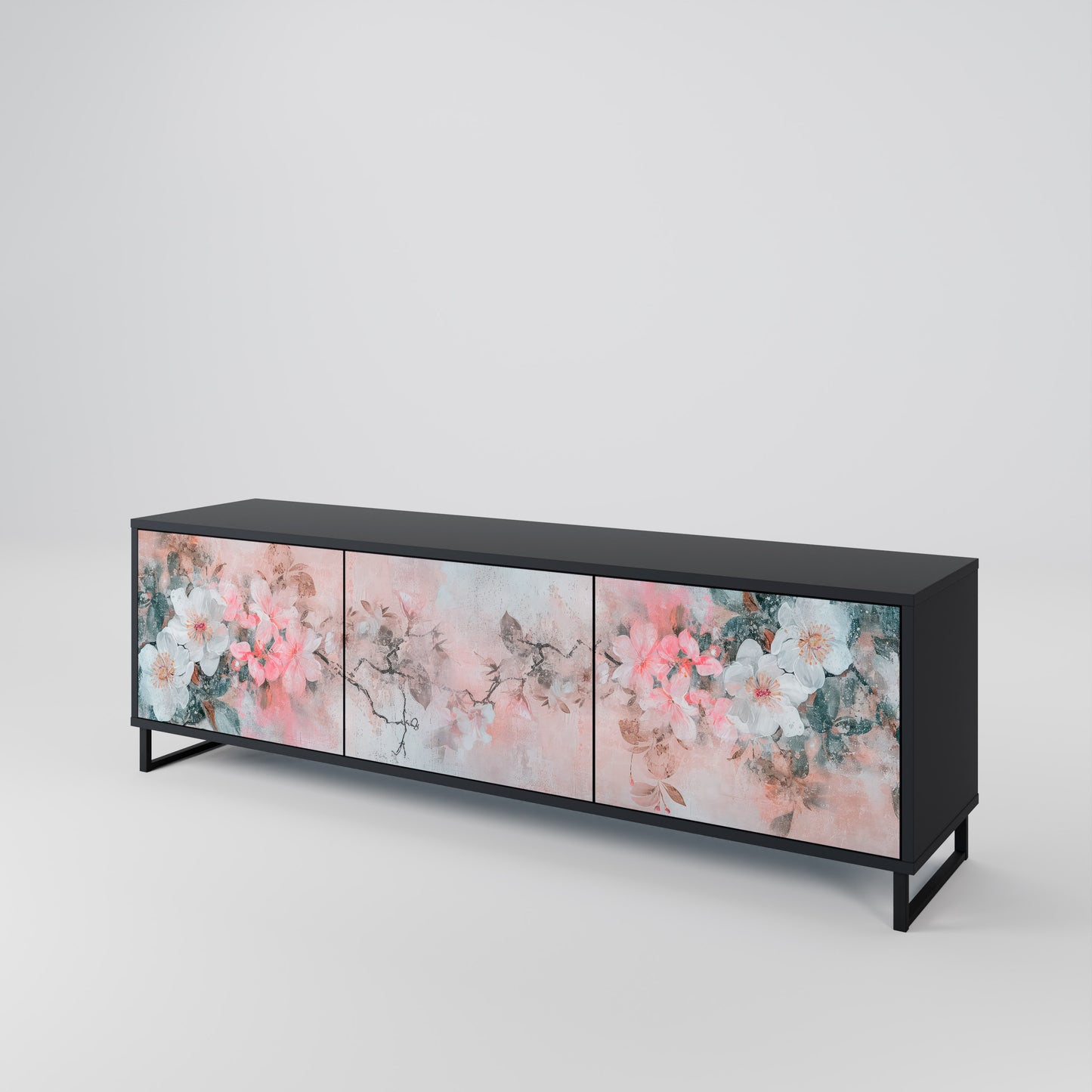 CHERRY BLOSSOM 3-Door TV Stand in Black Finish