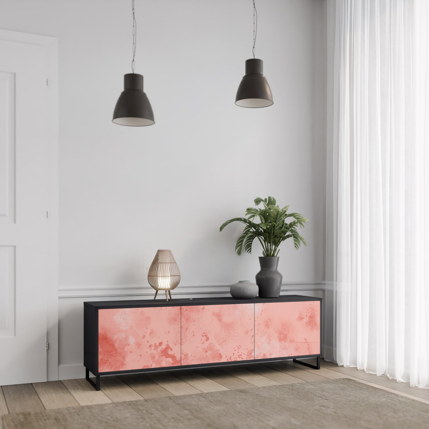 CRANE DANCE 3-Door TV Stand in Black Finish