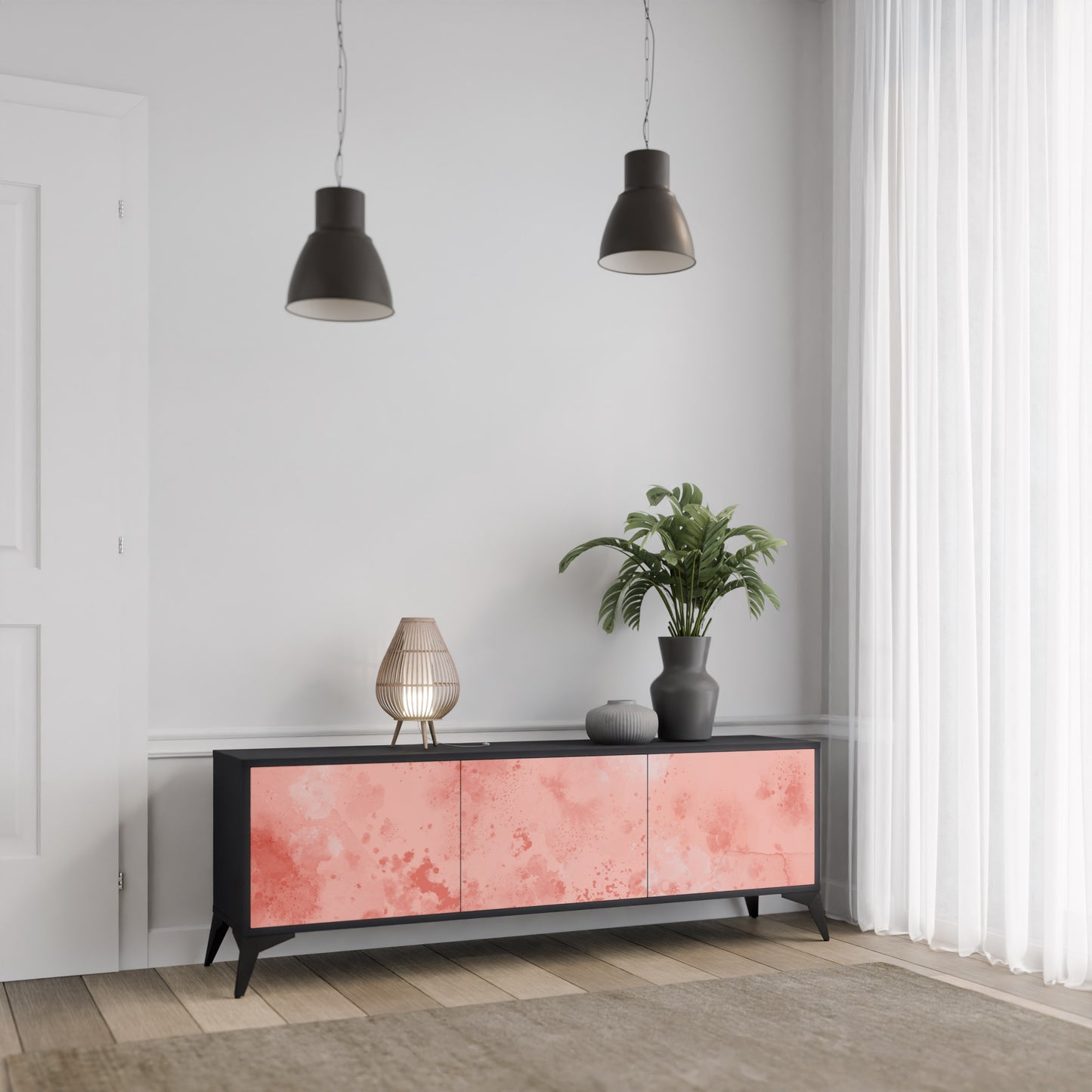 CRANE DANCE 3-Door TV Stand in Black Finish